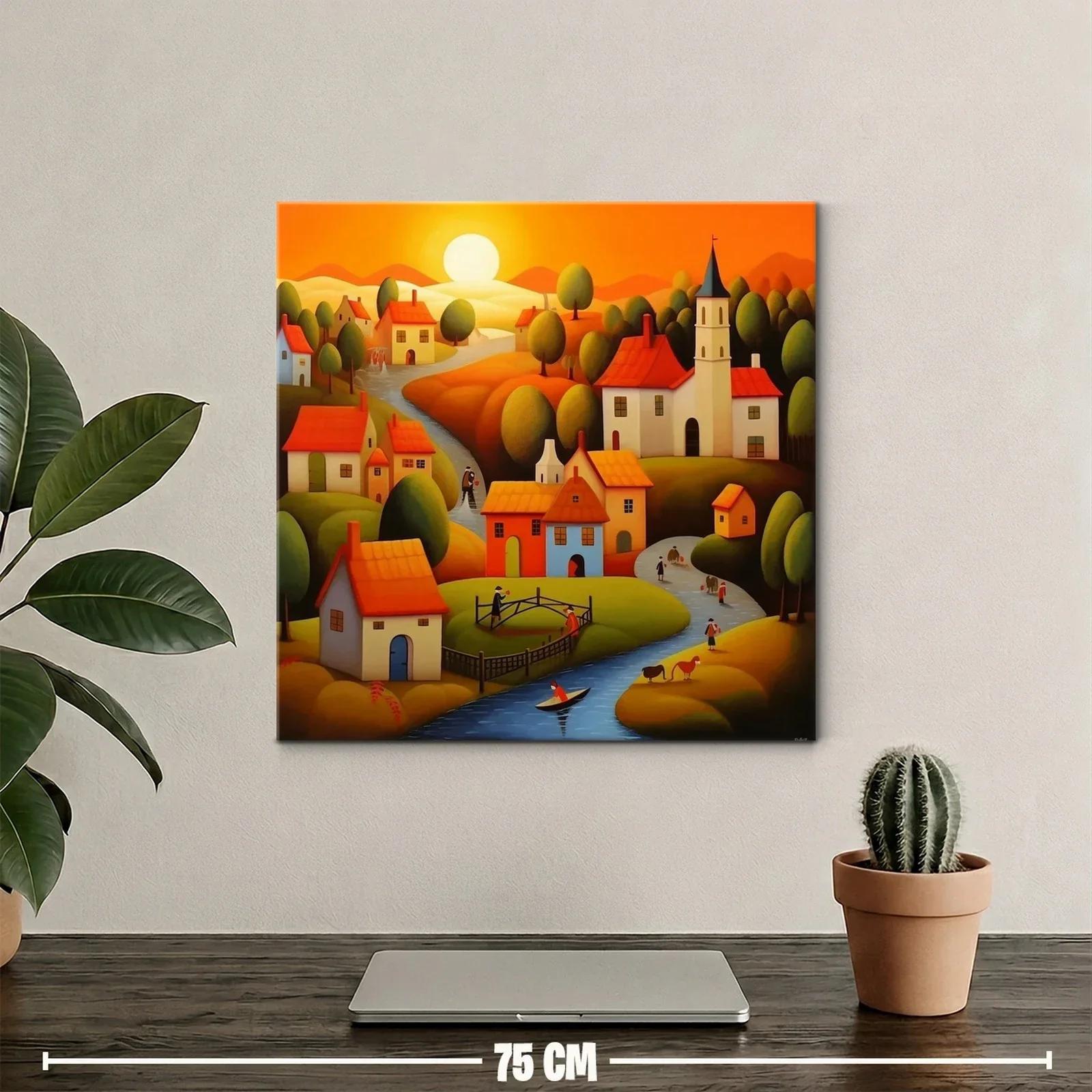Paisaje de pueblo al atardecer con tonos cálidos y armoniosos — miniatura 2