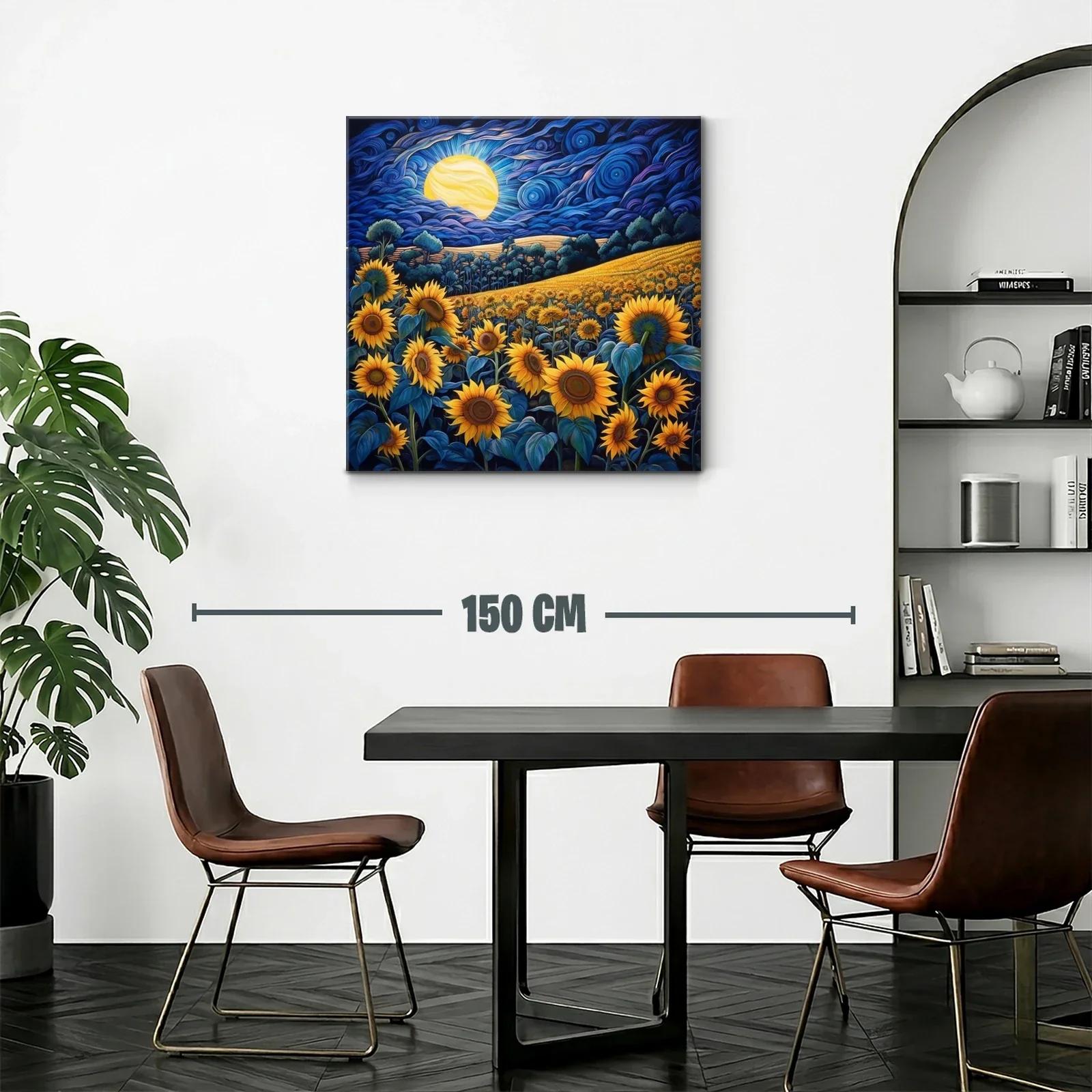 Campo de girasoles bajo un cielo nocturno vibrante — miniatura 2