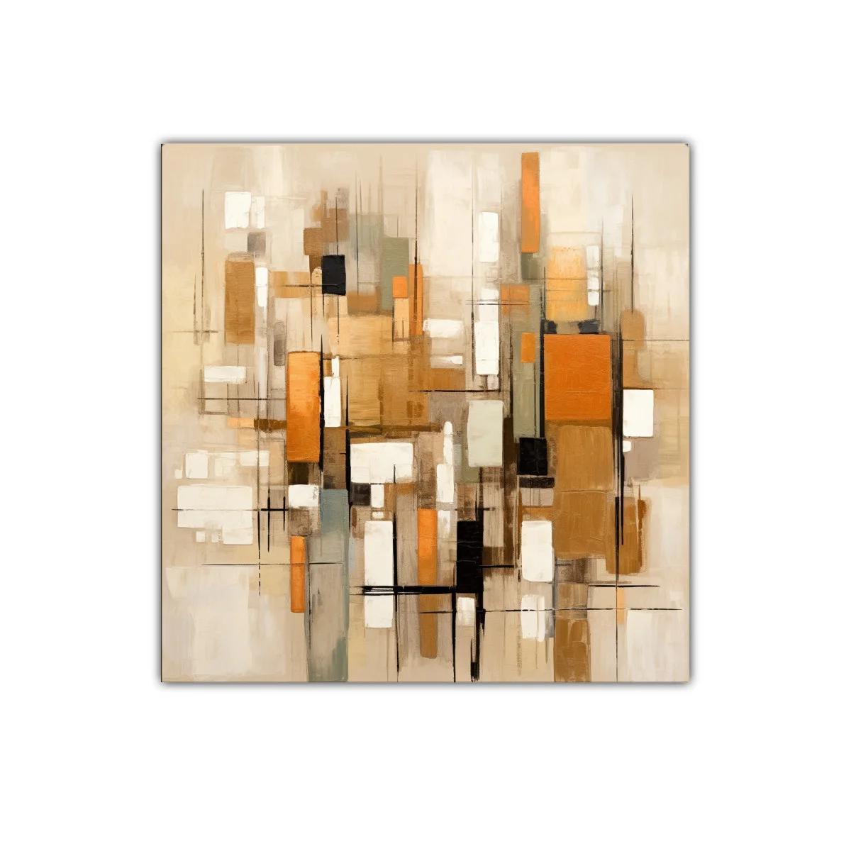 Cuadro abstracto con formas geométricas y tonos cálidos