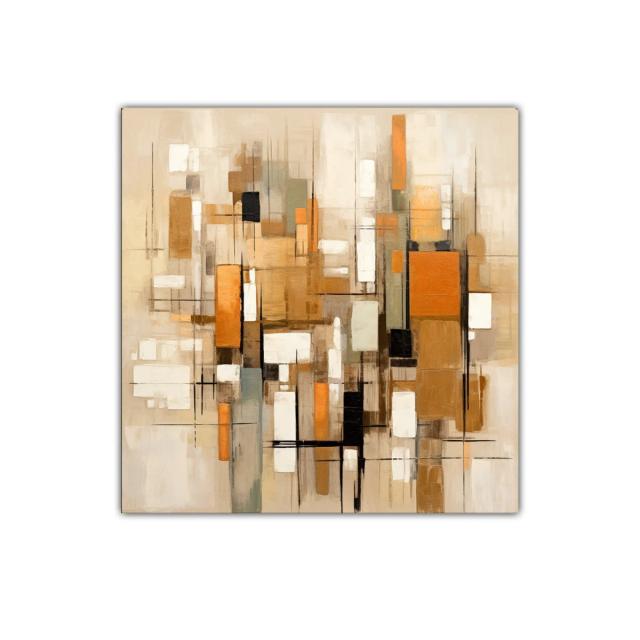 Cuadro abstracto con formas geométricas y tonos cálidos