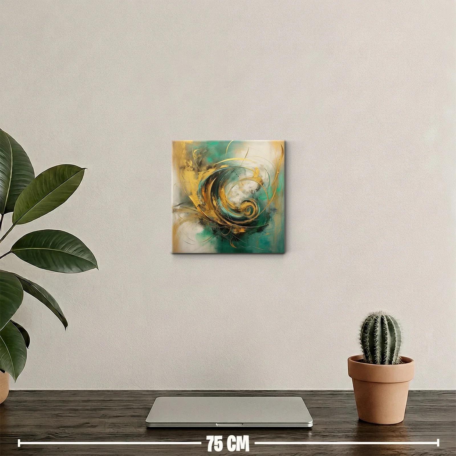 Cuadro abstracto con energía y movimiento en tonos dorados — miniatura 2