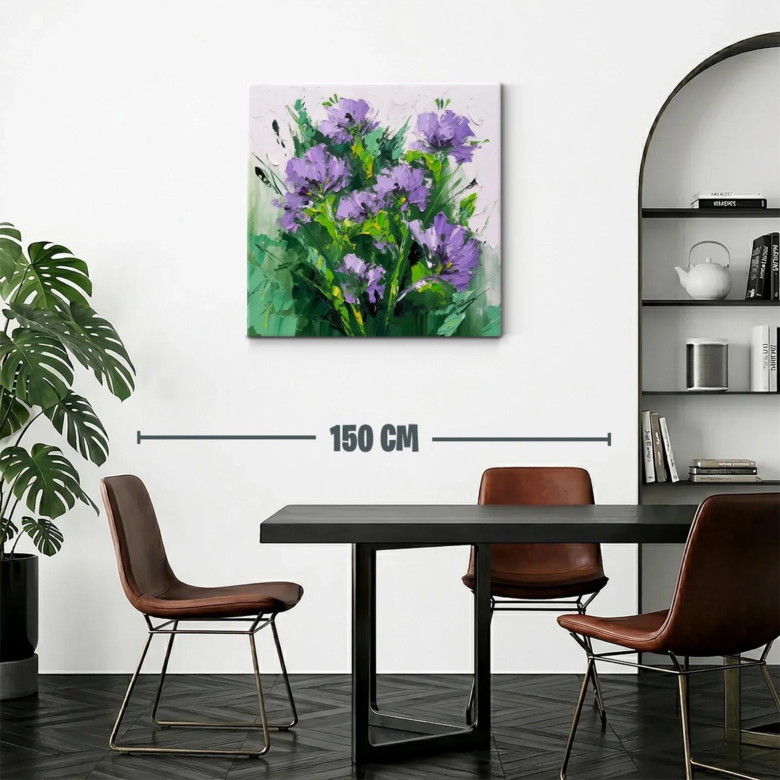 Cuadro moderno con flores lilas y follaje verde intenso — miniatura 2