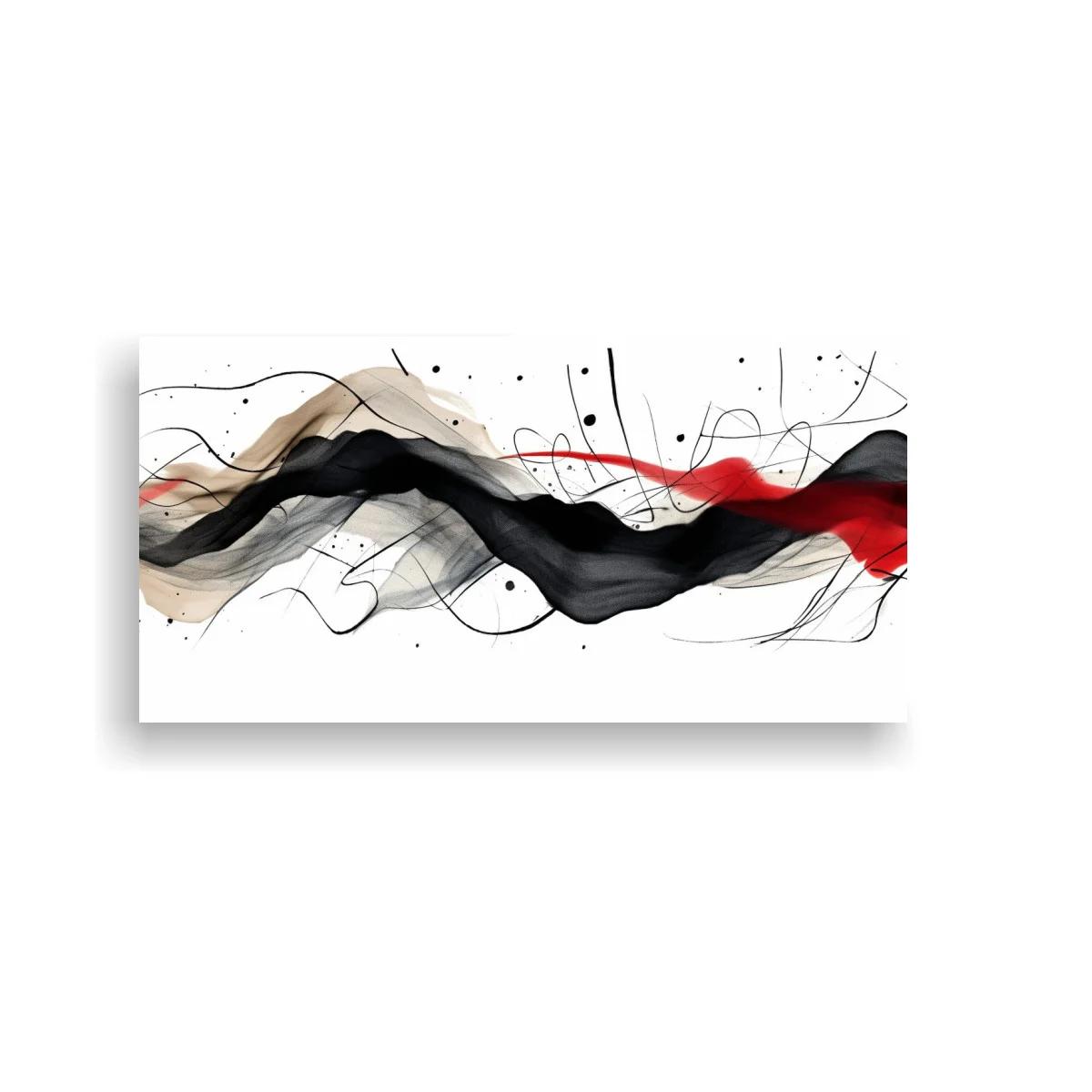 Cuadro onda abstracta en negro y rojo con salpicaduras — imagen principal