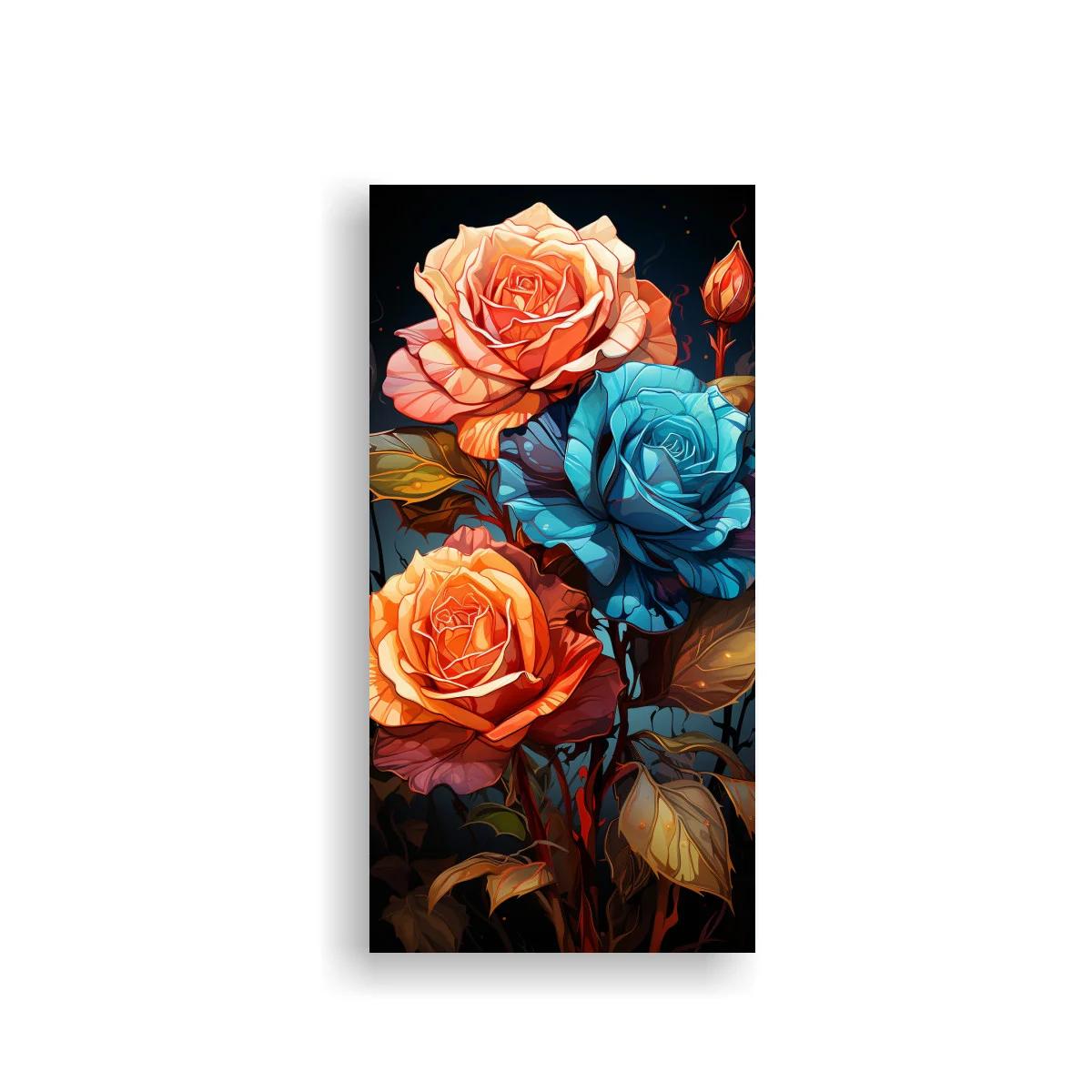 Cuadro rosas turquesa coral y naranja
