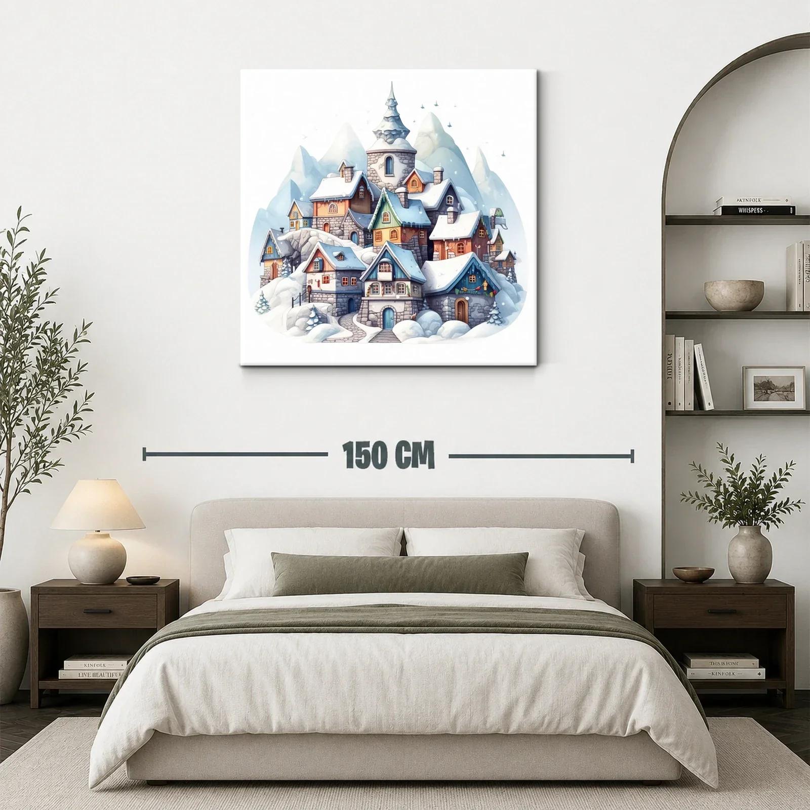 Pueblo nevado con encanto en tonos pastel y azulados — miniatura 3
