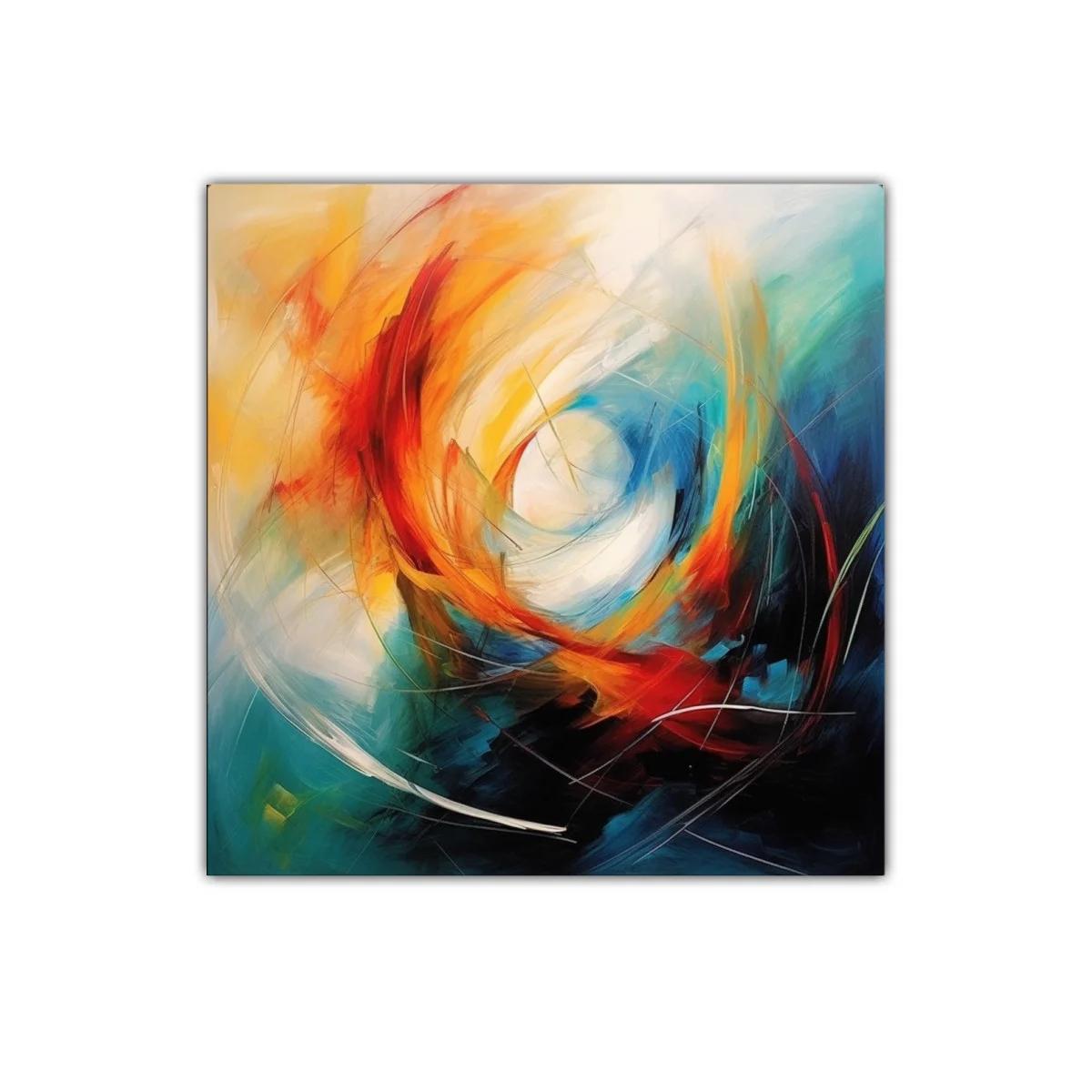 Cuadro abstracto con explosión de colores cálidos y fríos — imagen principal