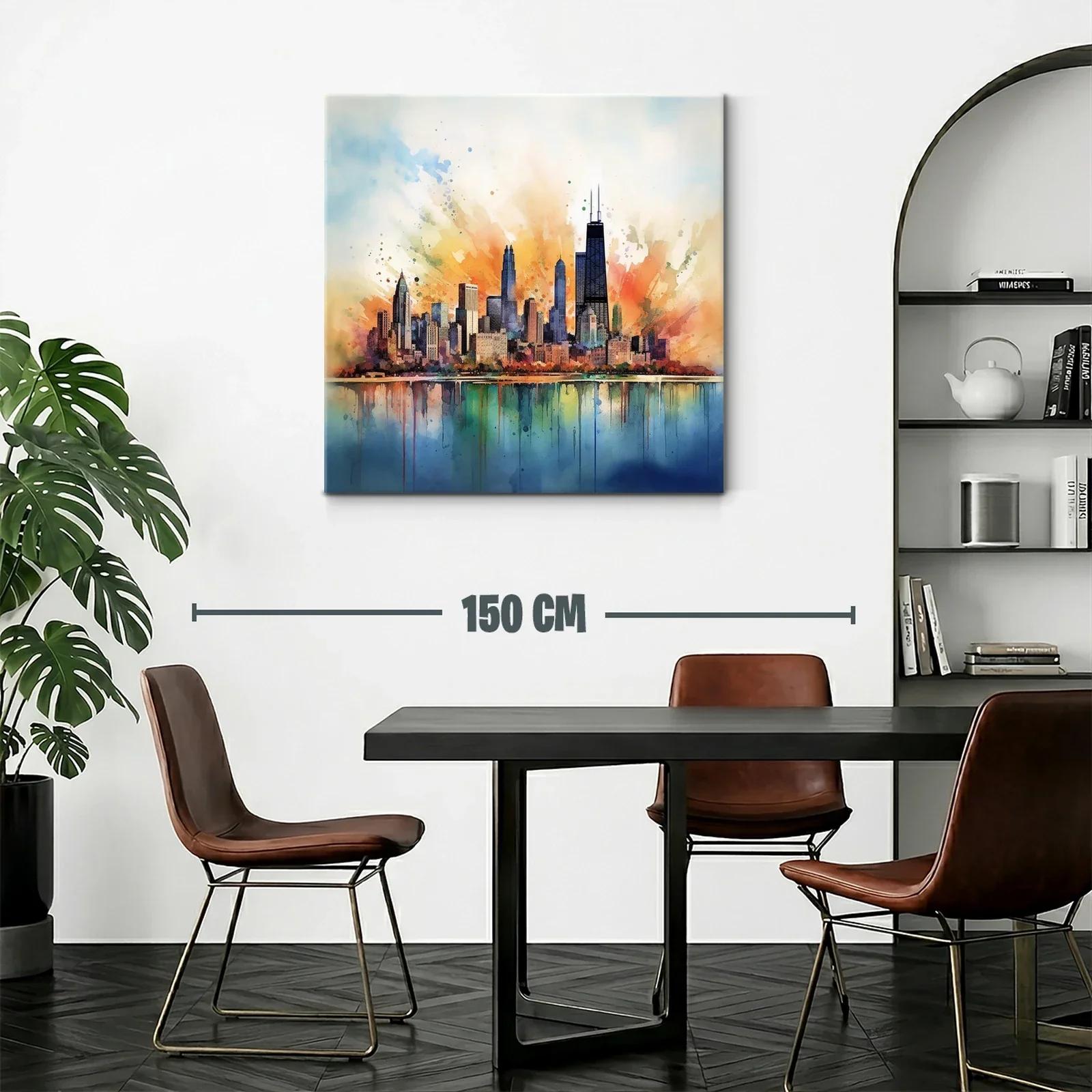 Vibrante ciudad con reflejos en tonos cálidos y fríos — miniatura 2