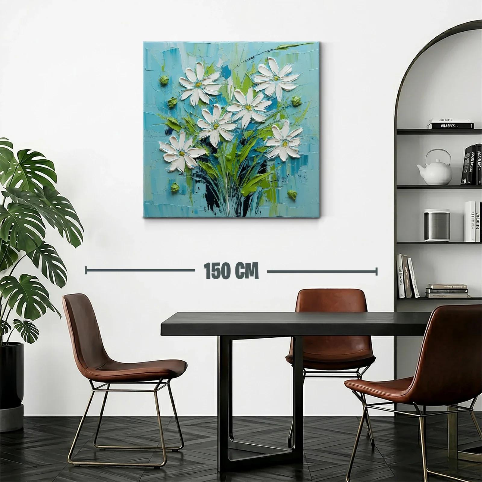 Cuadro floral con margaritas en tonos azul y verde — miniatura 2