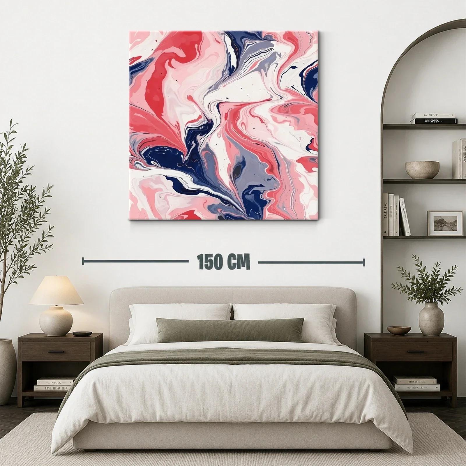 Cuadro abstracto con fluidas formas en tonos rosa y azul — miniatura 3