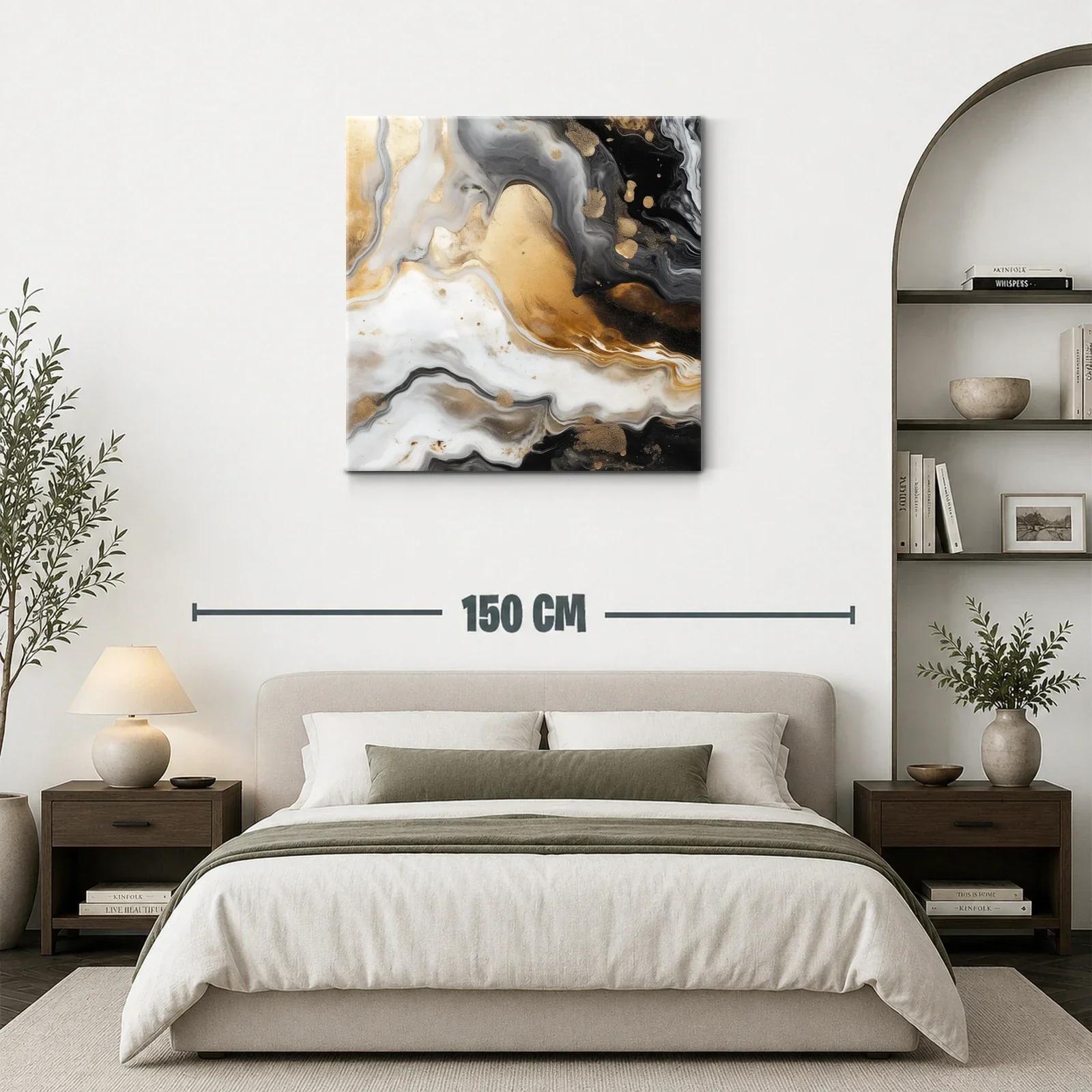 Cuadro abstracto con tonos dorados y negros elegantes — miniatura 3