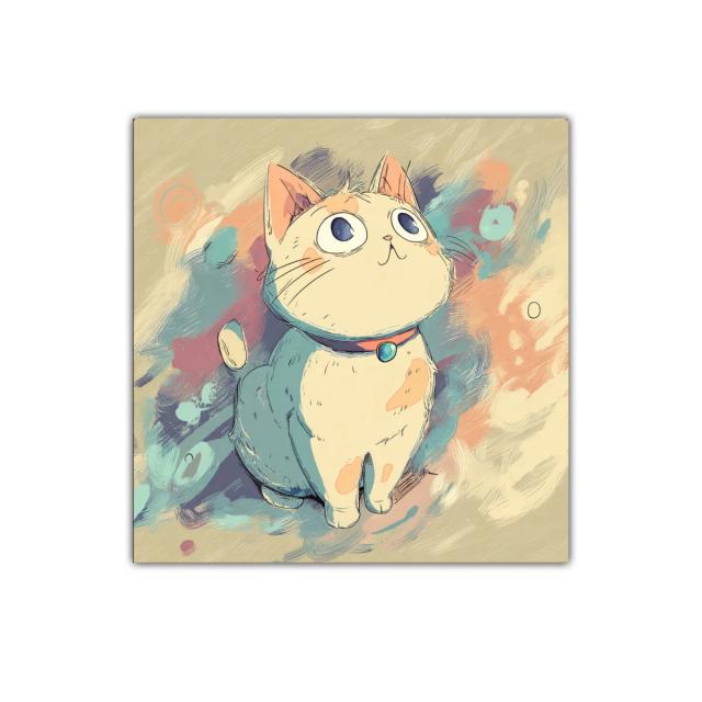 Cuadro gatito adorable con colores pastel suaves