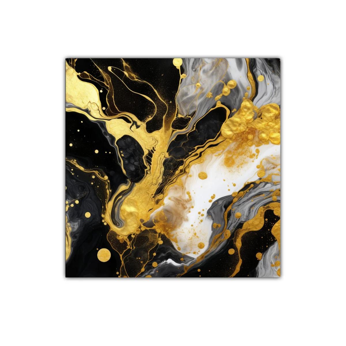 Cuadro abstracto con explosión en tonos dorados y negros — miniatura 1