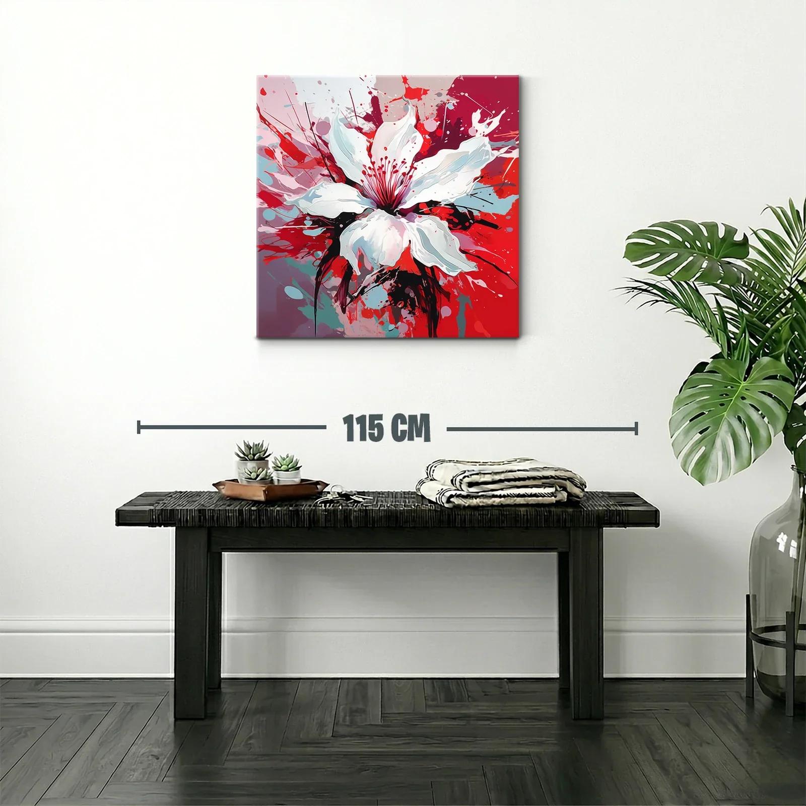 Explosión artística de flor blanca vibrante en tonos rojos — miniatura 2