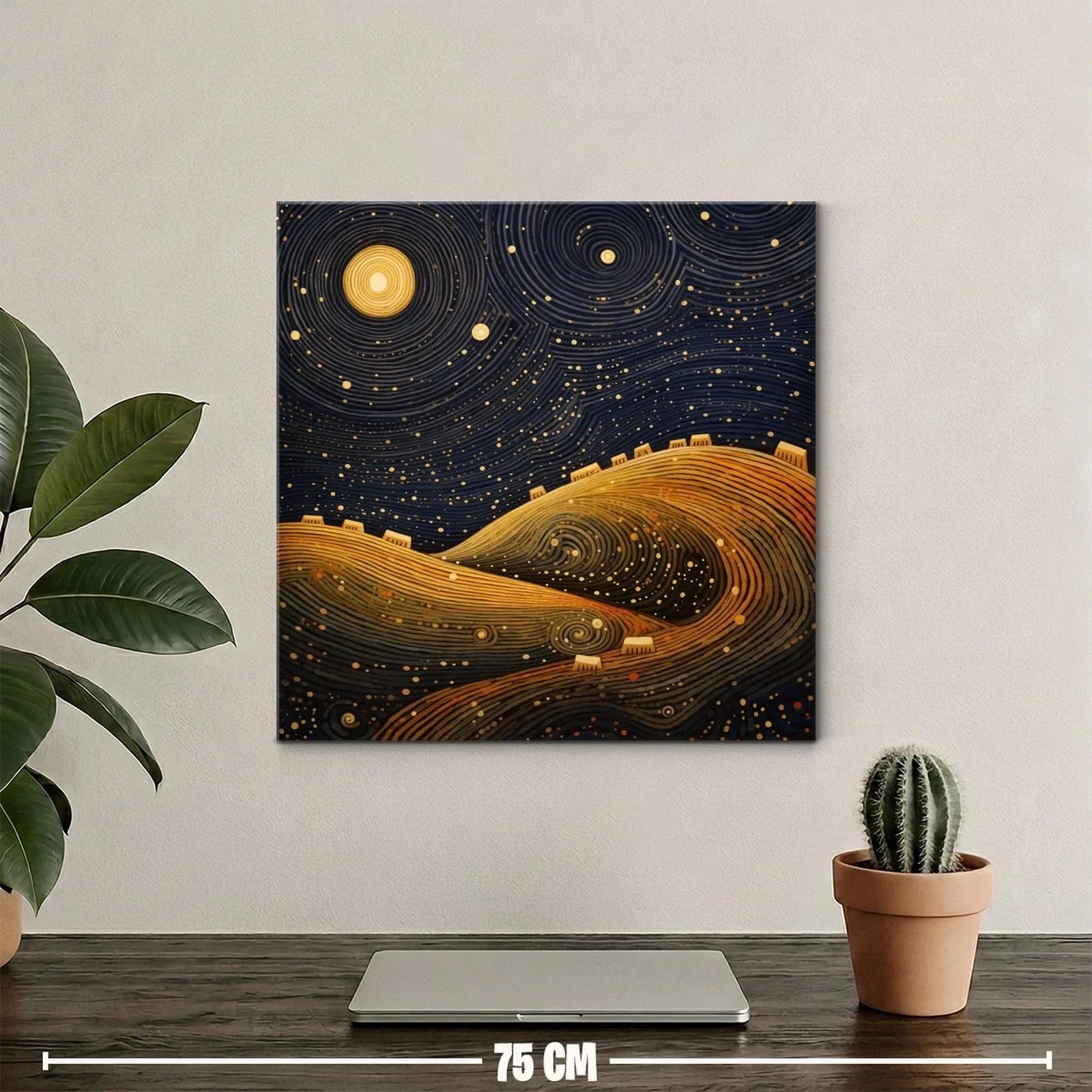Paisaje nocturno con colinas doradas y cielo estrellado — miniatura 2