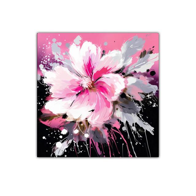 Flor vibrante en tonos fucsia y gris sobre fondo oscuro