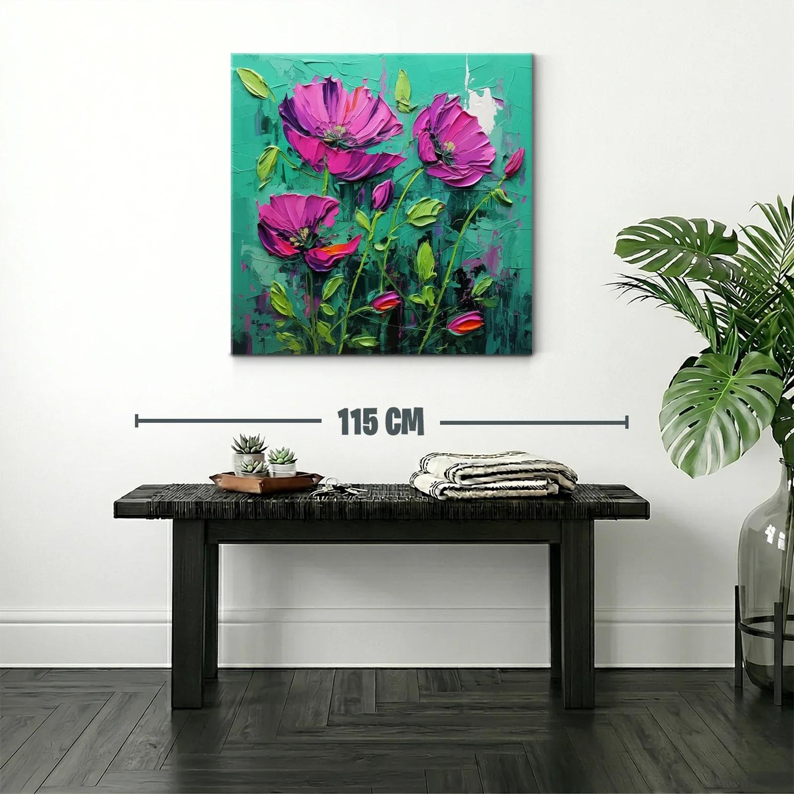 Cuadro con flores fucsias vibrantes sobre fondo verde — miniatura 2