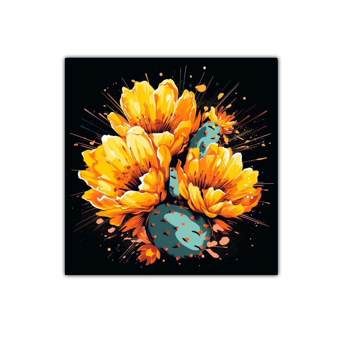Cuadro decorativo con flores de cactus amarillo vibrante — imagen principal