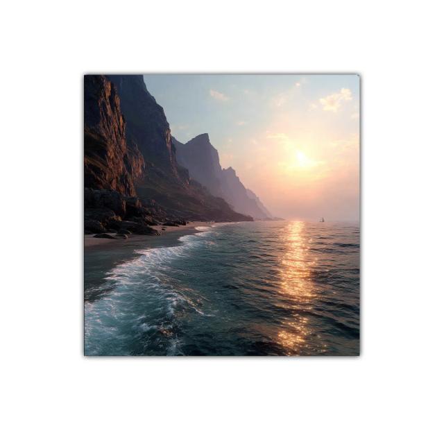 Atardecer en acantilados junto al mar tranquilo y sereno