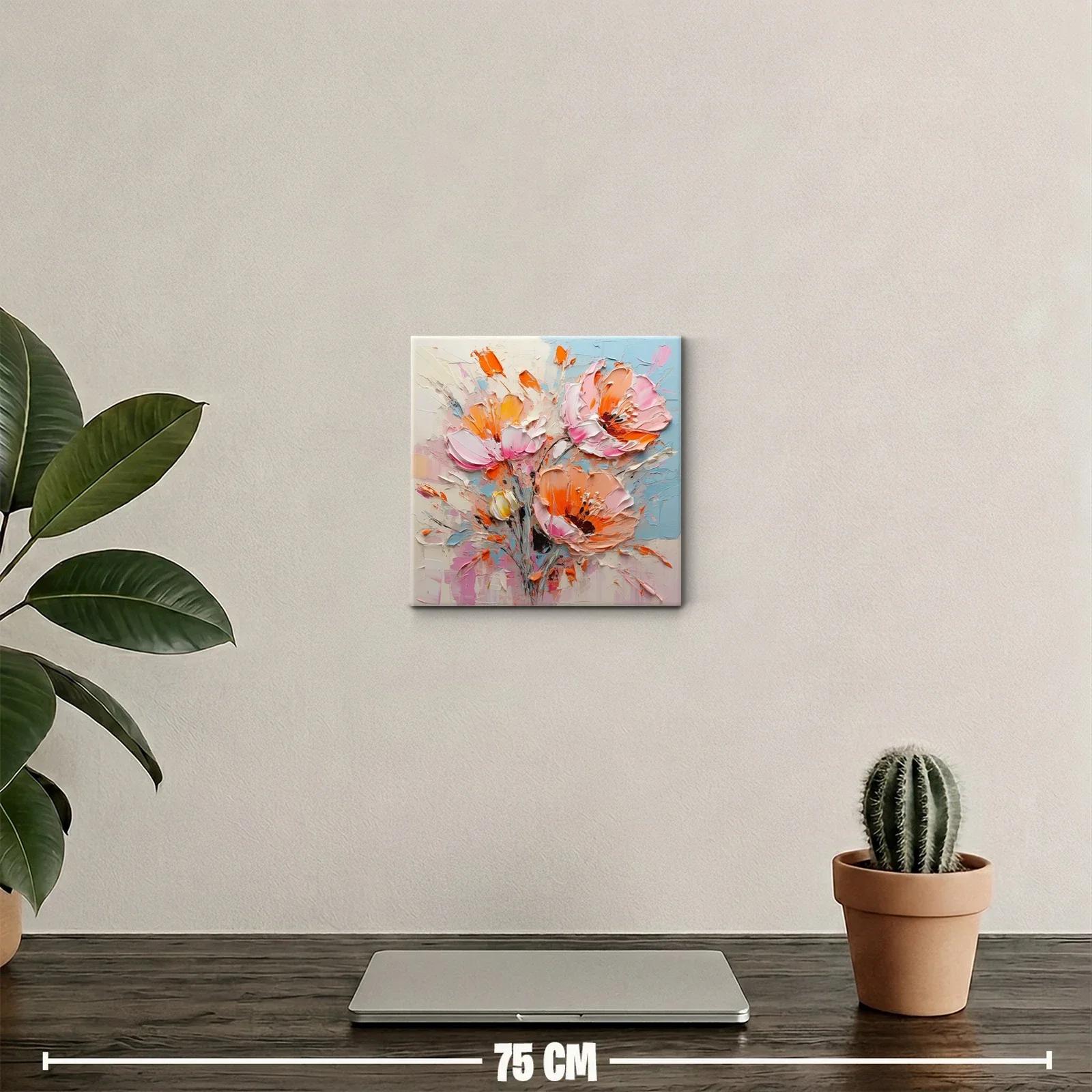 Cuadro floral vibrante con tonos cálidos y pastel — miniatura 2