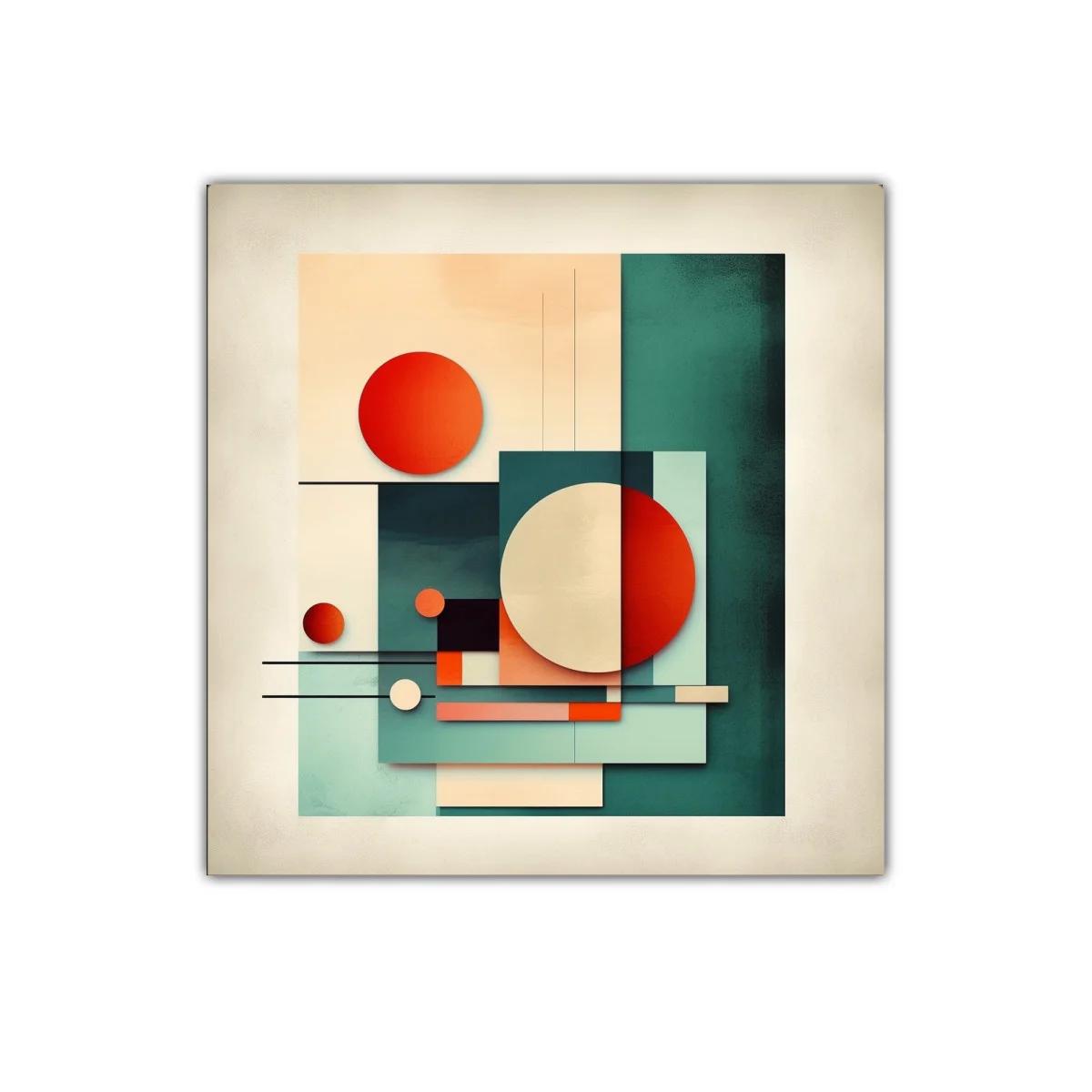 Composición geométrica con círculos rojos y tonos verdes — imagen principal