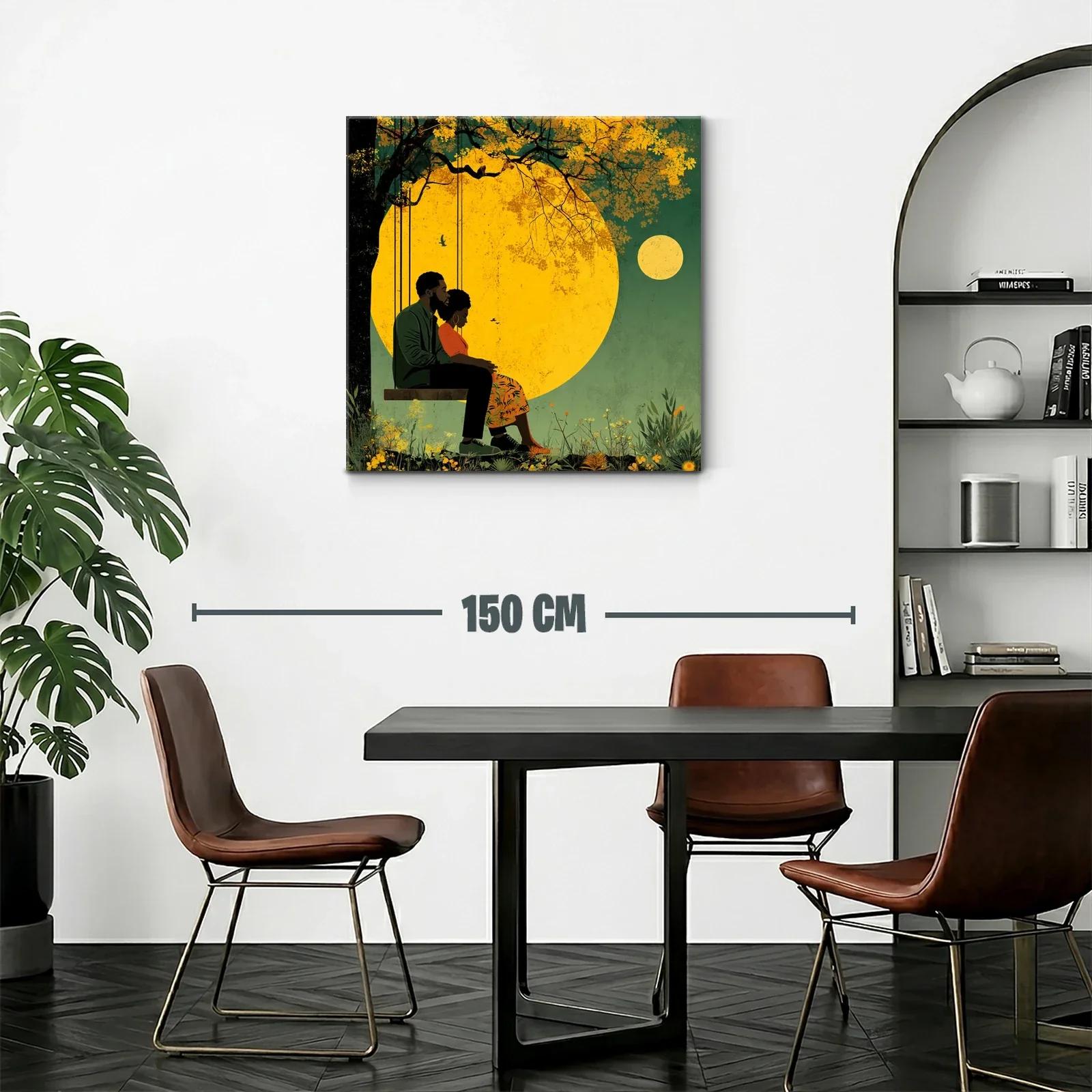 Cuadro romántico con pareja en columpio bajo luna llena — miniatura 2