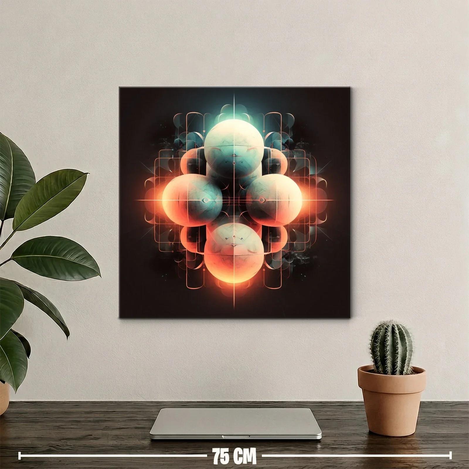 Arte abstracto con esferas luminosas en tonos cálidos y fríos — miniatura 2