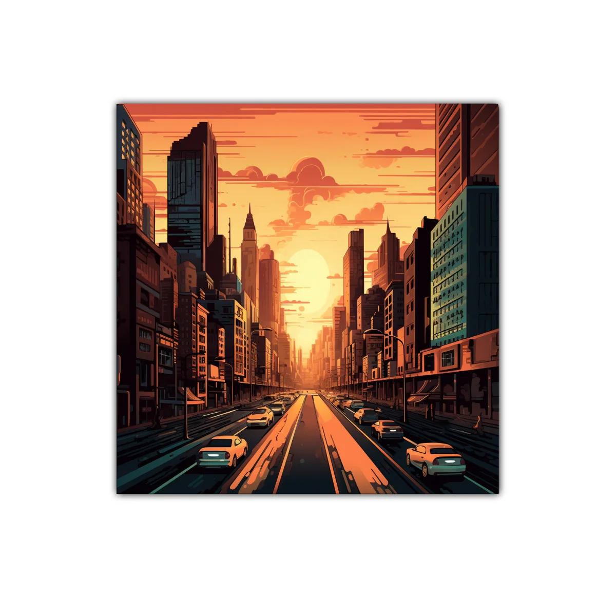 Atardecer urbano en ciudad con tráfico y rascacielos — imagen principal