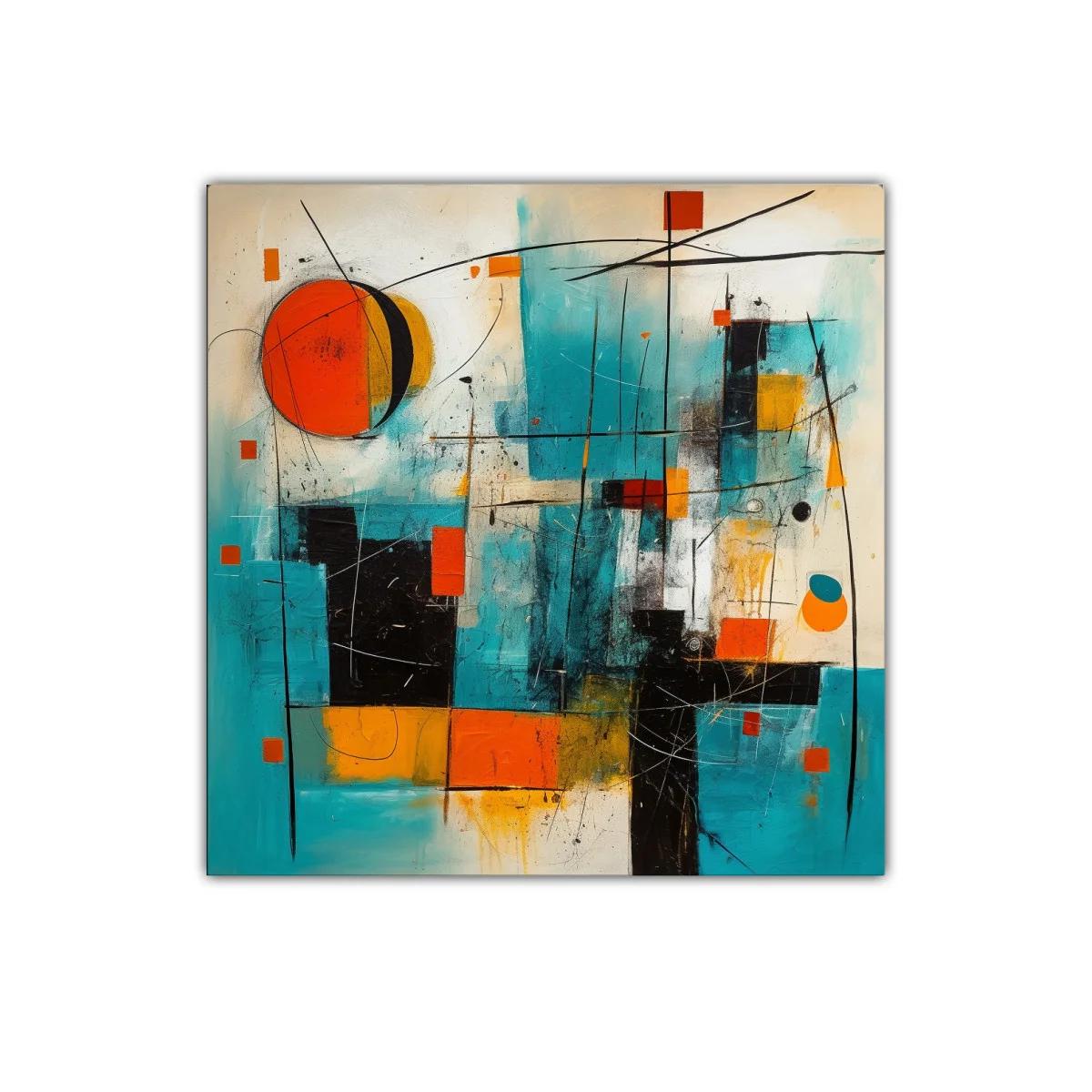 Cuadro abstracto con formas geométricas y colores vibrantes