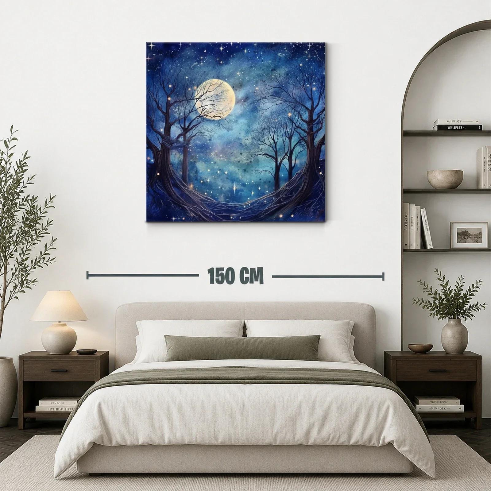 Paisaje nocturno con luna llena y árboles desnudos — miniatura 3
