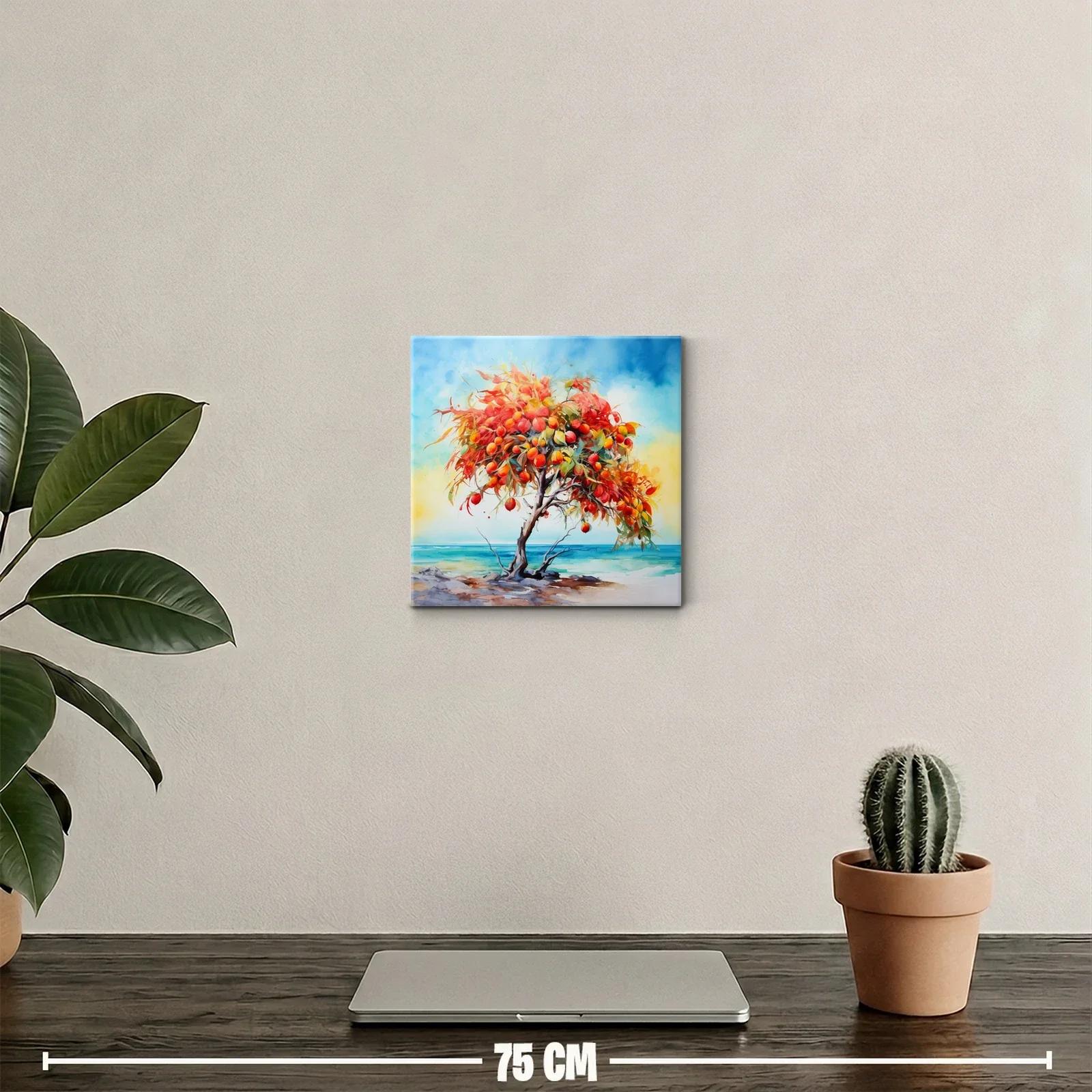 Árbol frutal vibrante junto al mar en tonos cálidos — miniatura 2