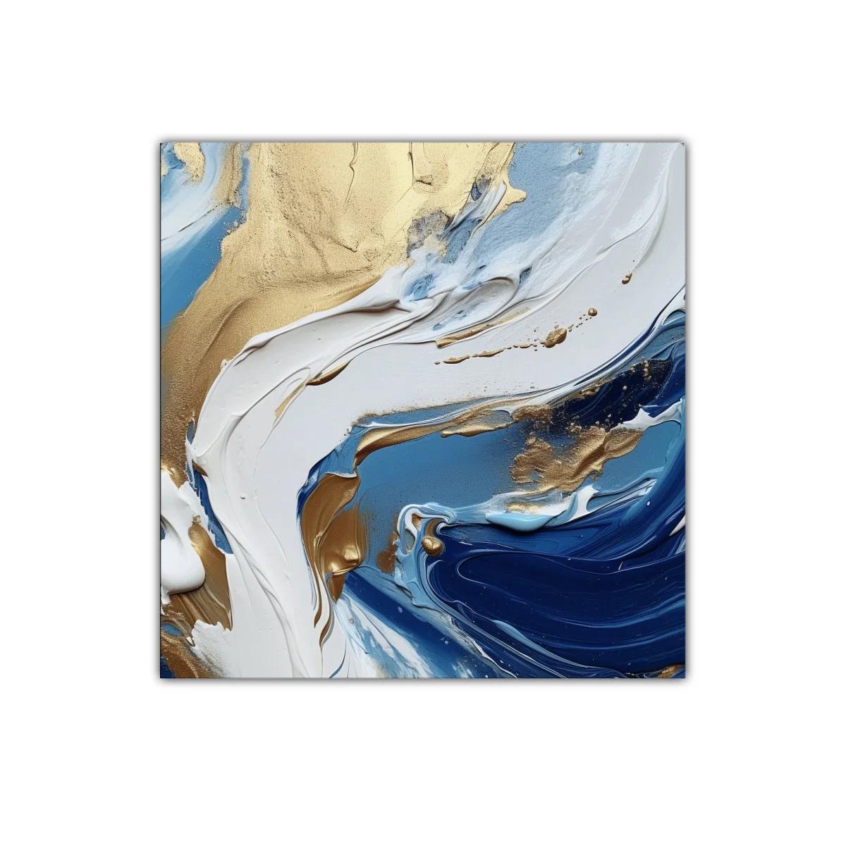 Cuadro abstracto con tonos dorados y azules en movimiento — imagen principal