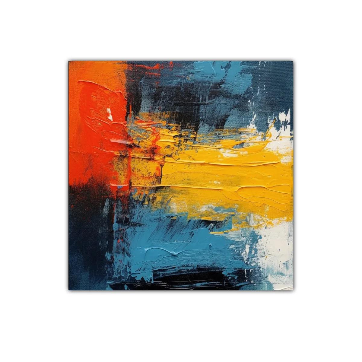 Cuadro abstracto con vibrantes tonos azules y naranjas — imagen principal