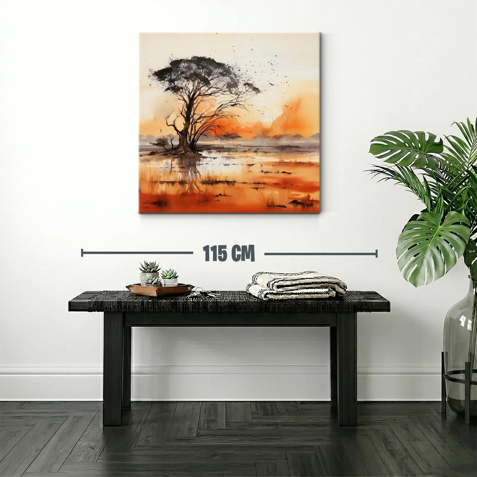 Paisaje sereno con árbol y reflejos en tonos cálidos — miniatura 2