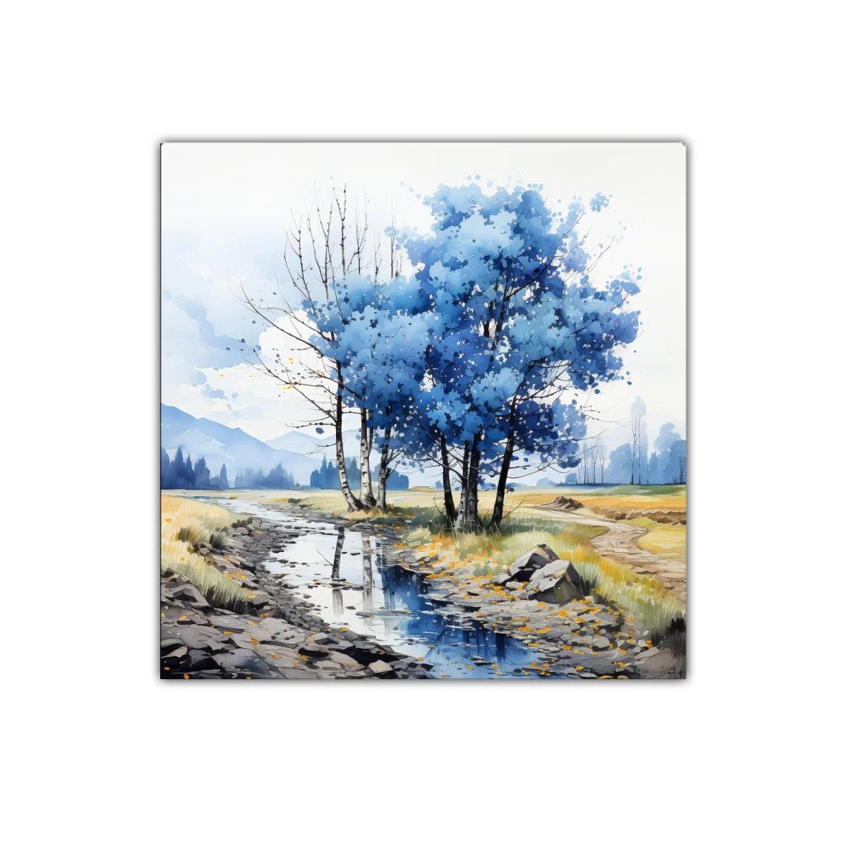 Paisaje sereno con árboles azules junto al riachuelo — imagen principal