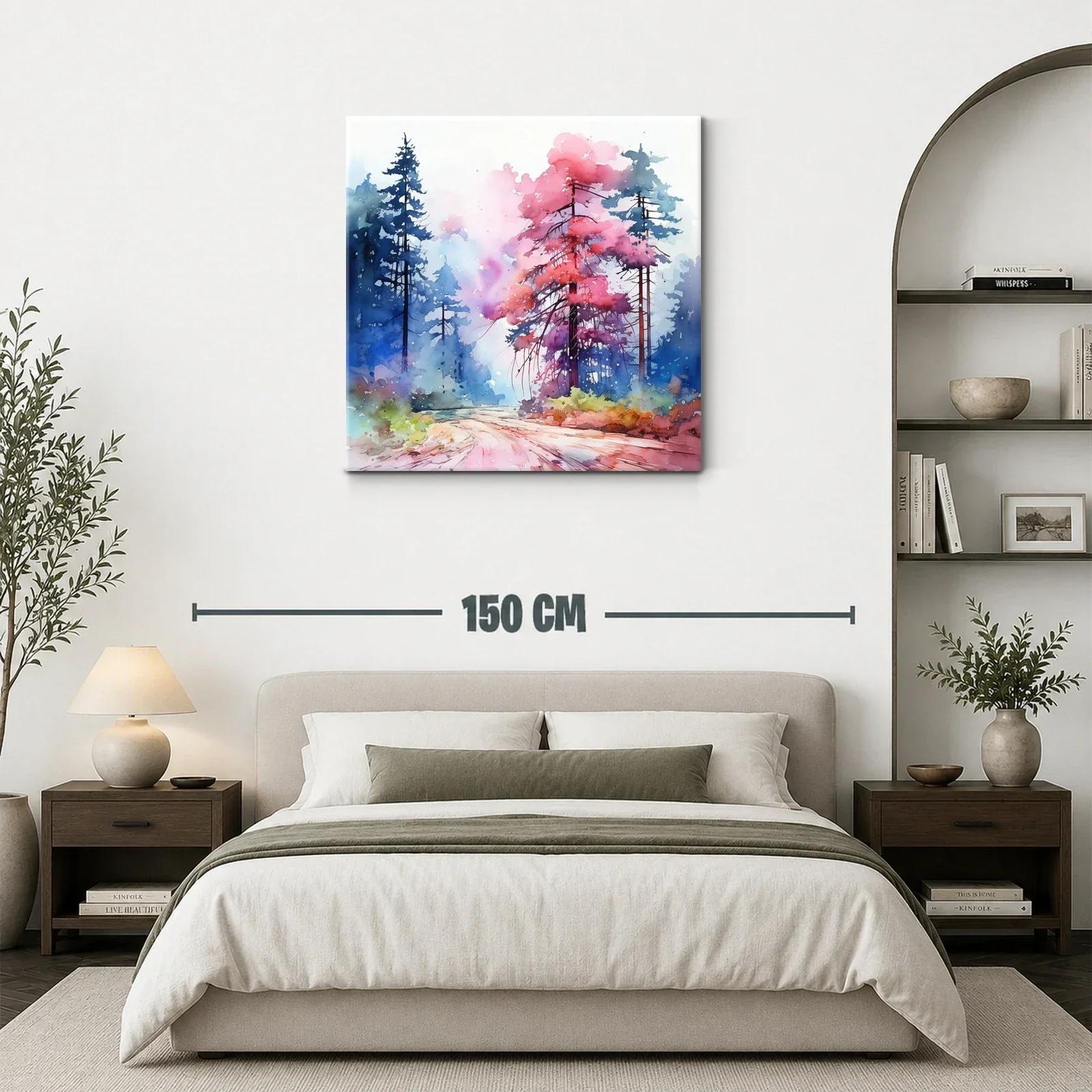 Paisaje natural con árboles vibrantes en tonos rosas y azules — miniatura 3