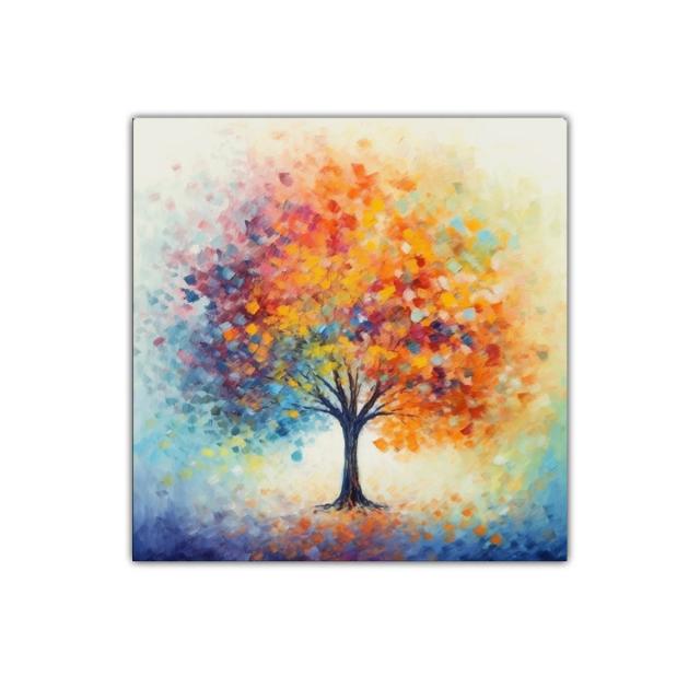 Árbol colorido con vibrantes tonos cálidos y fríos en movimiento
