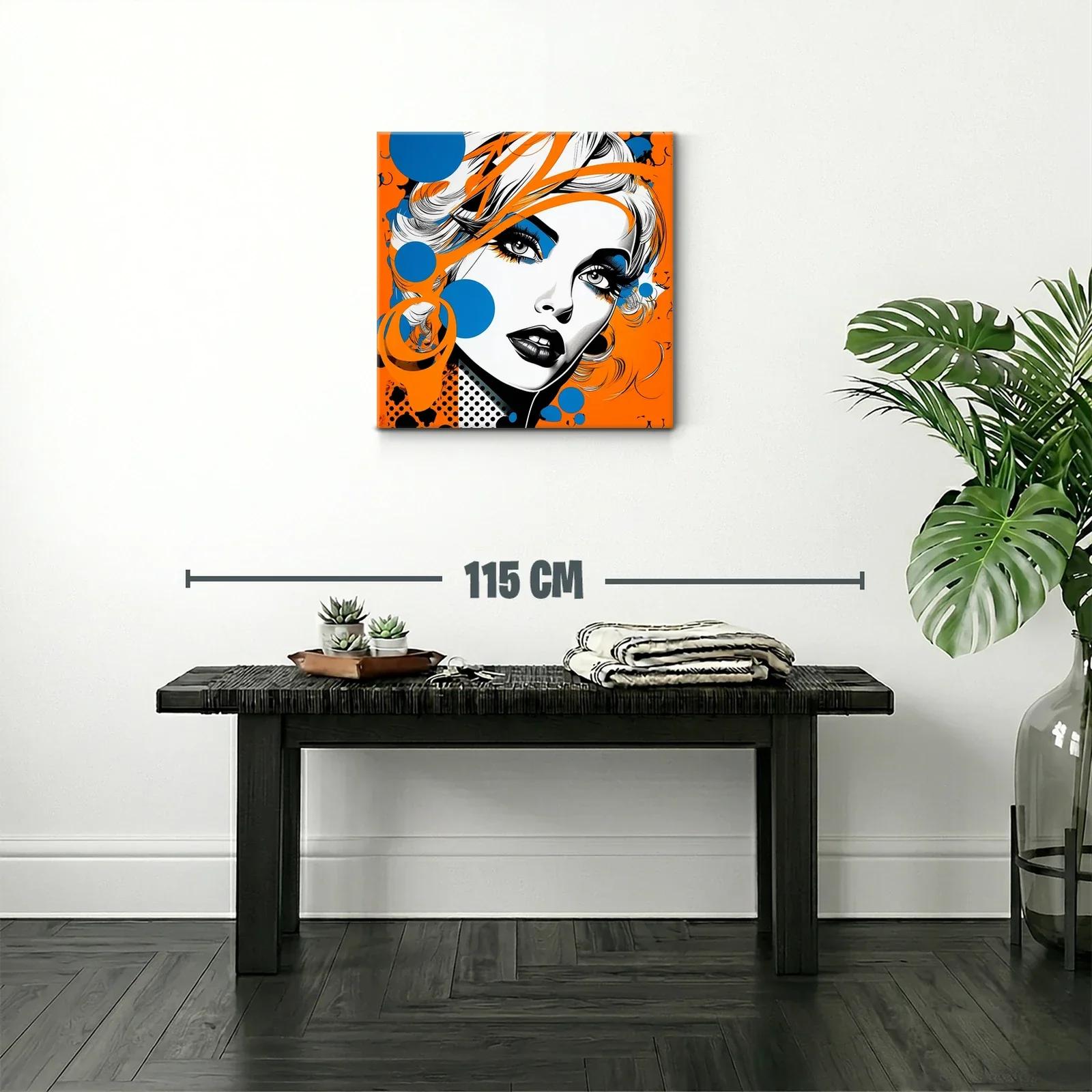 Retrato pop art femenino en vibrantes tonos naranja y azul — miniatura 2