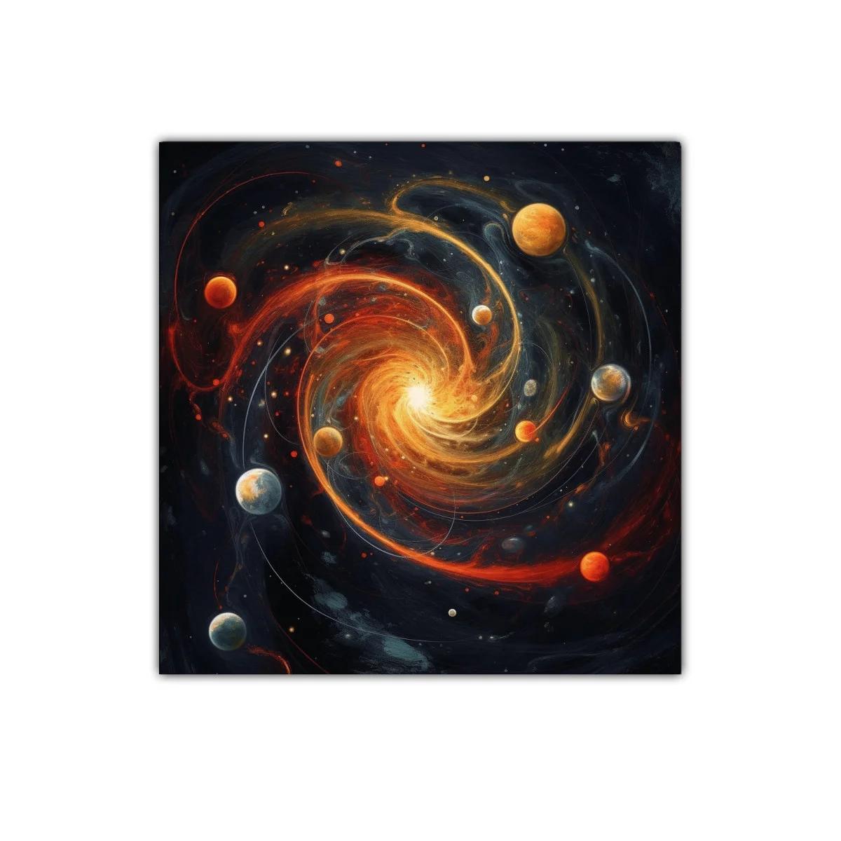 Cuadro Decorativo Espiral Cósmica con Planetas Brillantes — imagen principal