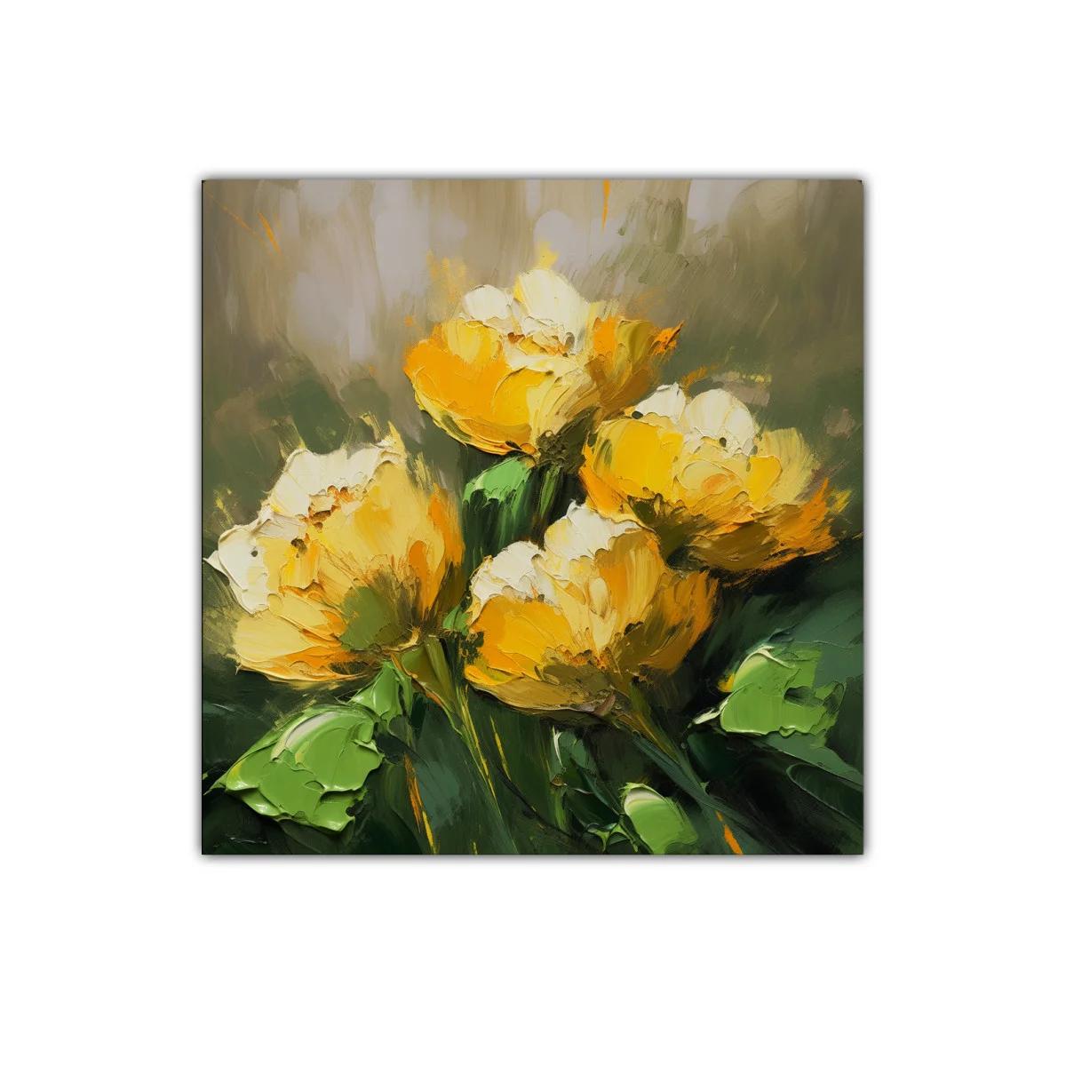 Cuadro decorativo con flores amarillas vibrantes en verde