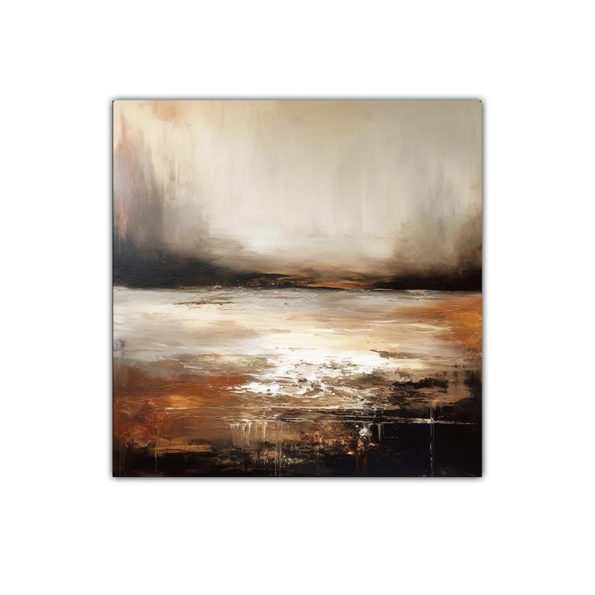 Cuadro abstracto con tonos tierra y atmósfera envolvente