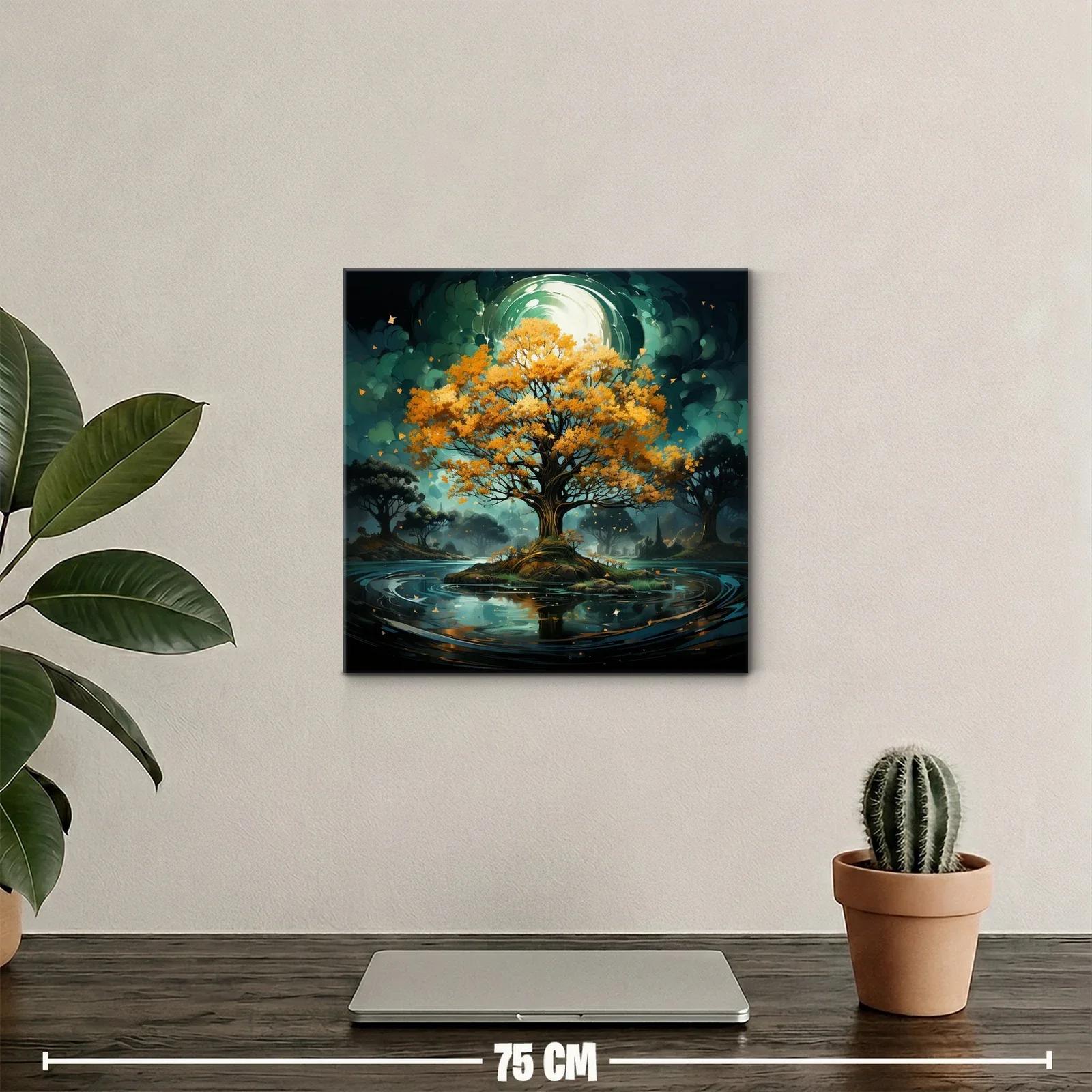 Árbol dorado en isla mágica con reflejos en agua — miniatura 2