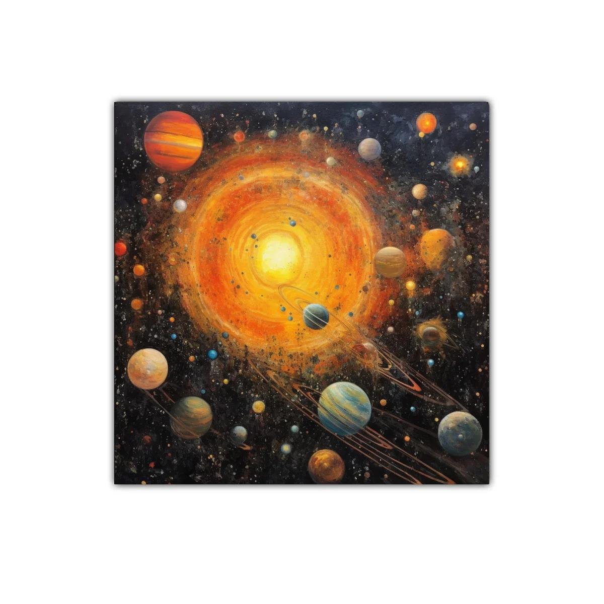 Cuadro Galaxia Vibrante con Planetas y Sol Radiante — miniatura 1