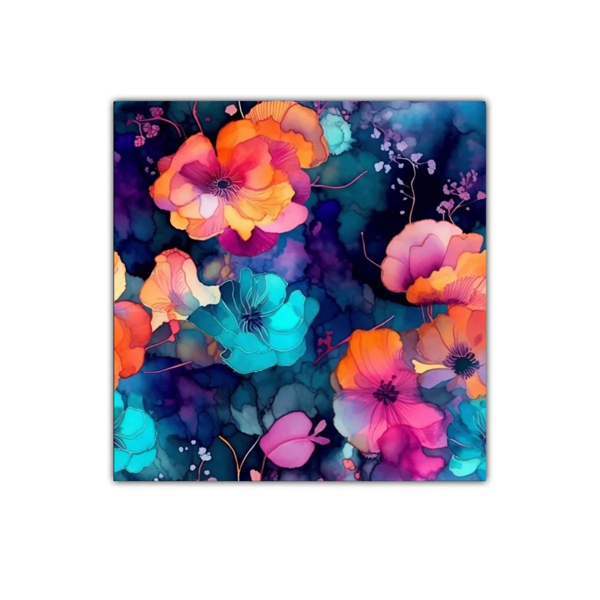 Cuadro Floral con Colores Vibrantes y Contrastes Profundos