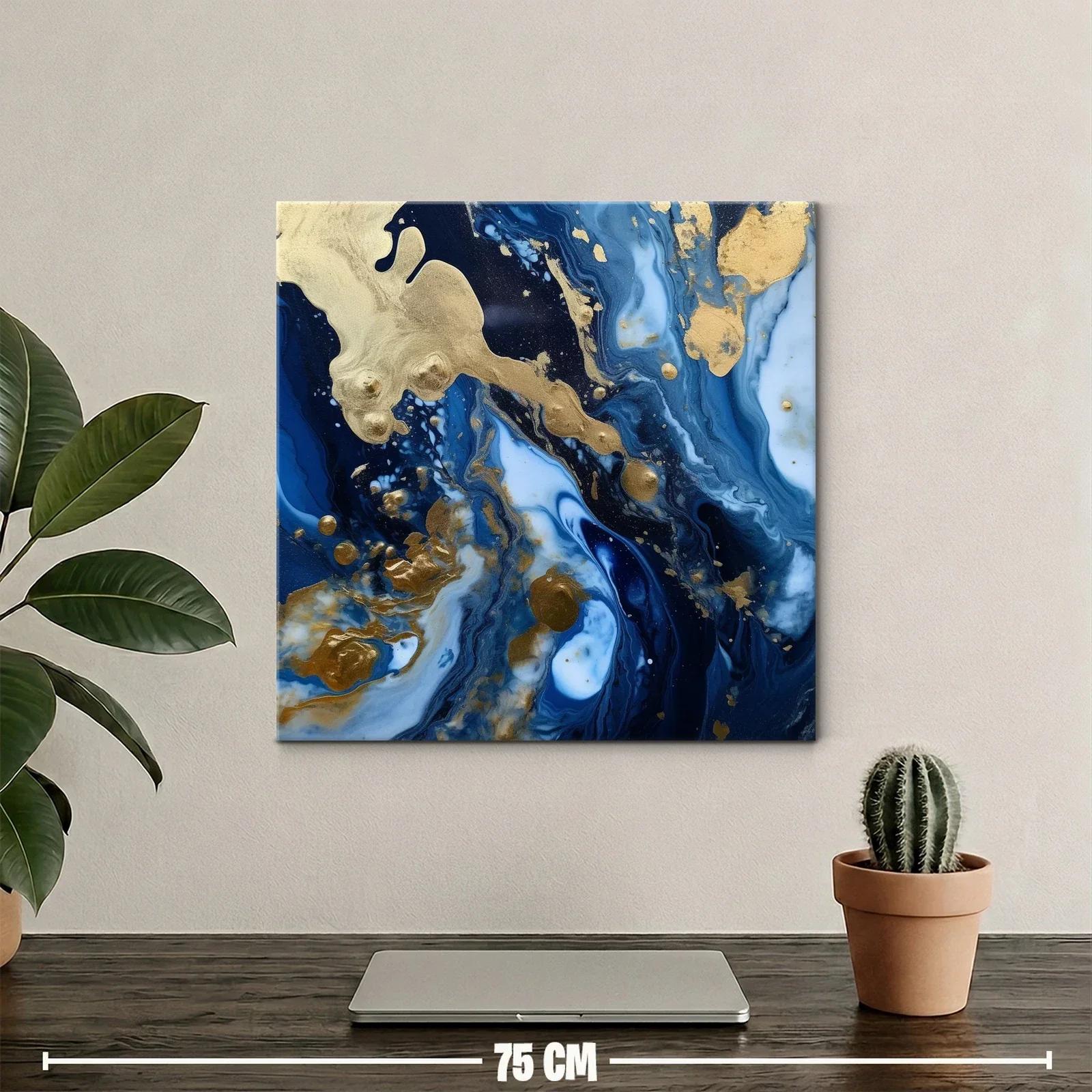 Cuadro abstracto con tonos azul oscuro y dorado elegante — miniatura 2