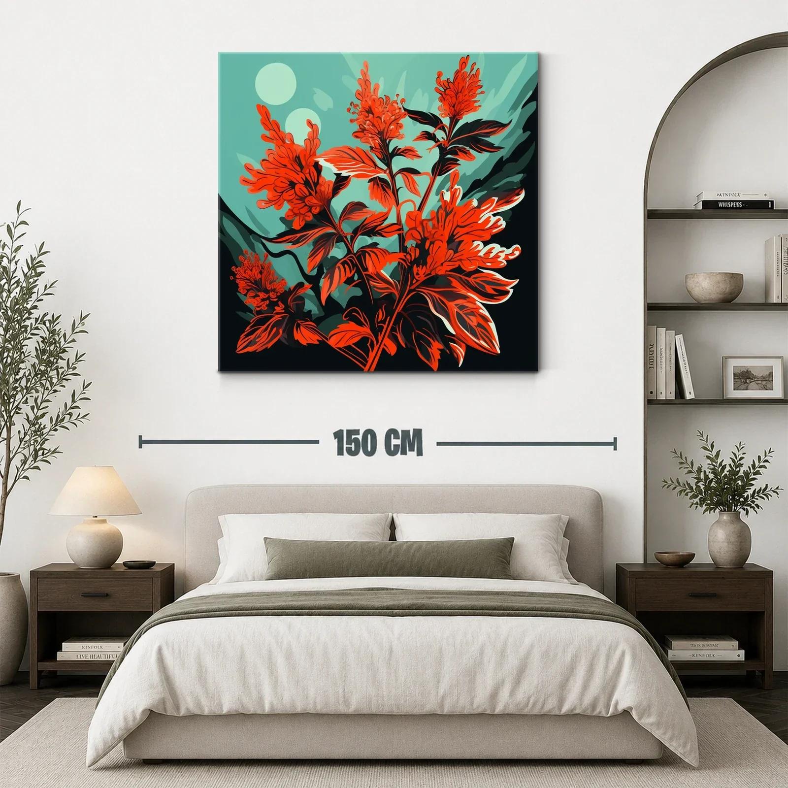 Cuadro floral vibrante con tonos rojos y verdes intensos — miniatura 3