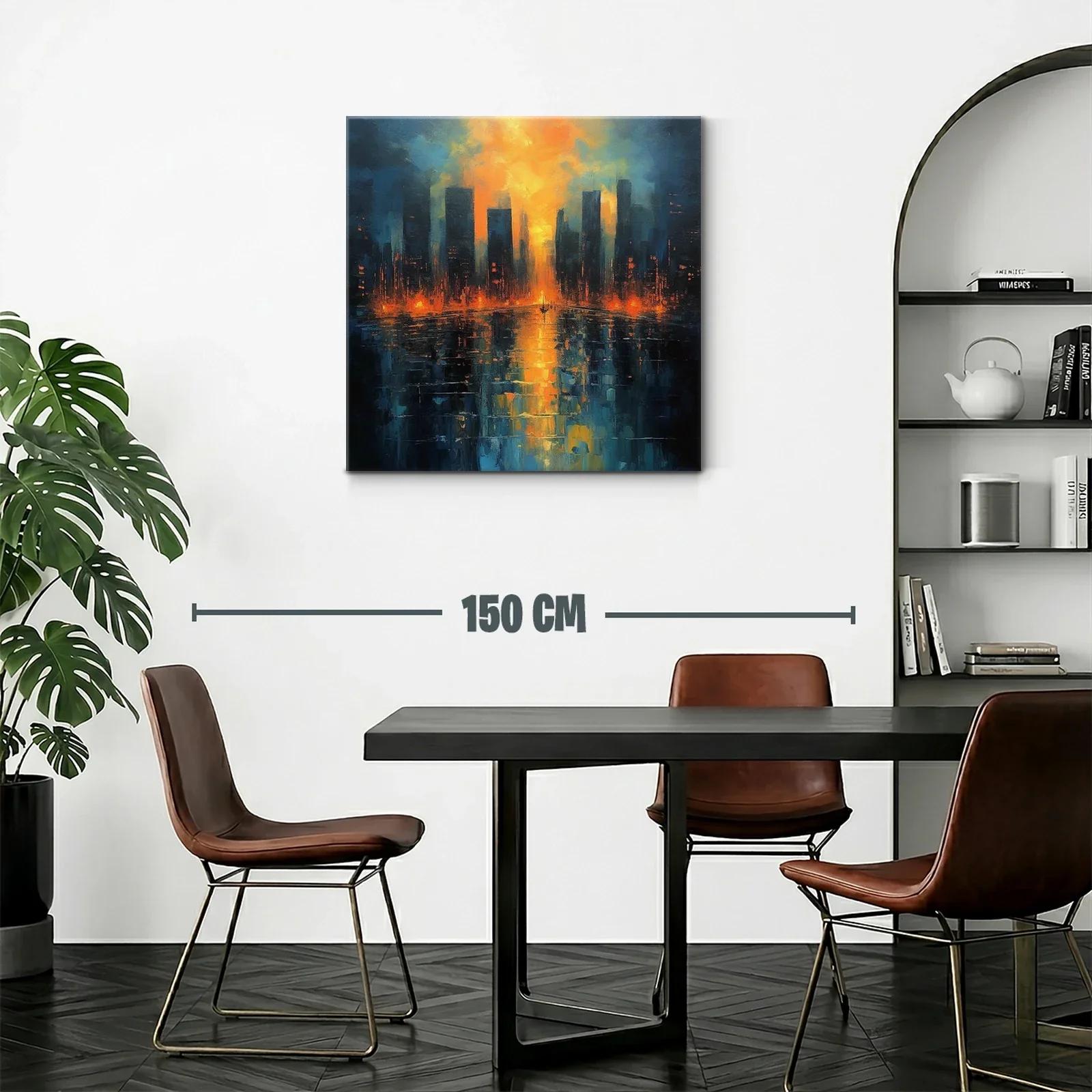 Atardecer vibrante sobre ciudad reflejada en agua — miniatura 2