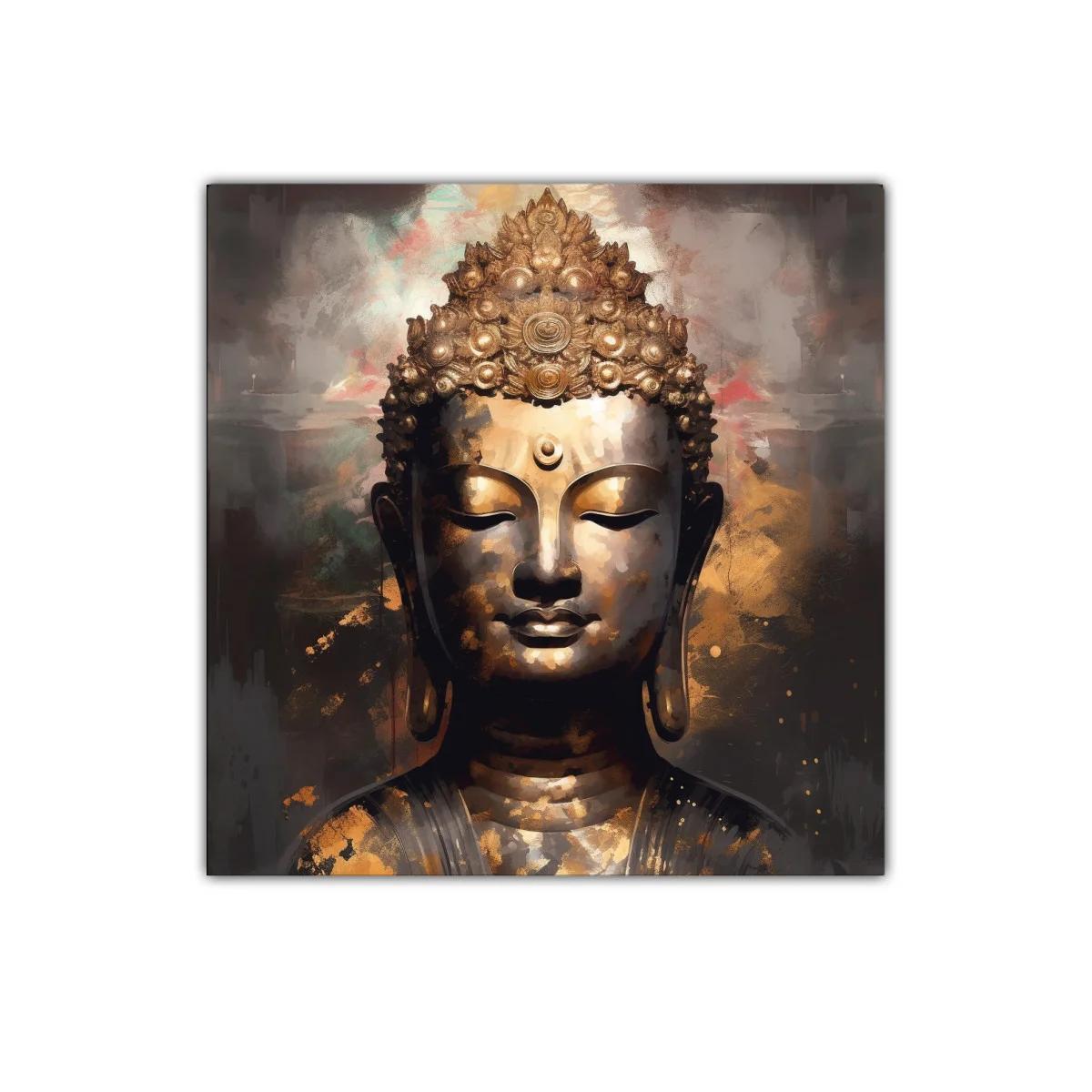 Retrato sereno de Buda con tonos dorados y ocres — imagen principal