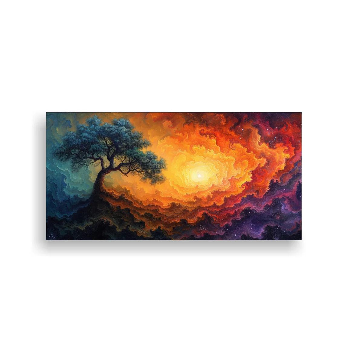 Cuadro árbol solitario con resplandor celestial
