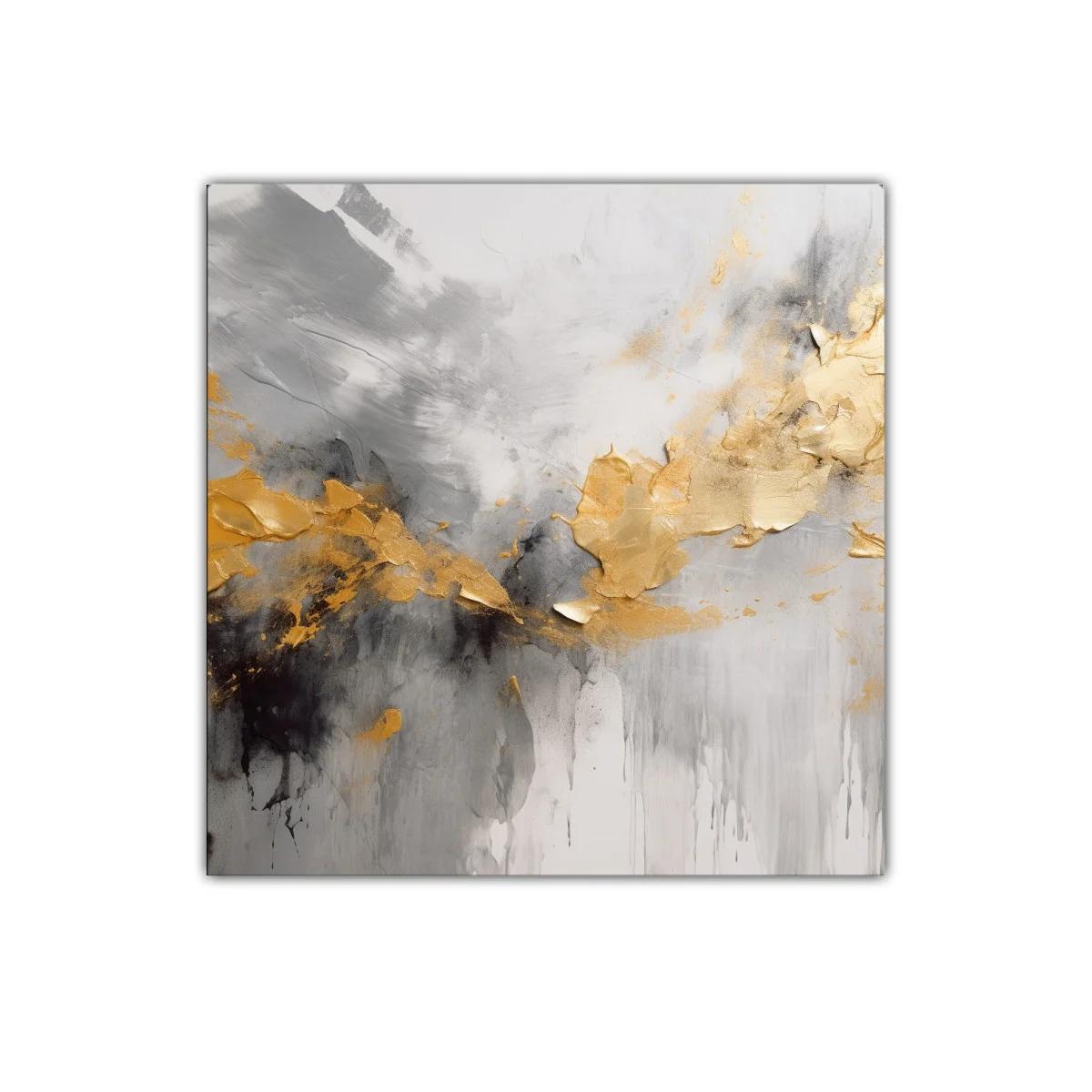 Cuadro abstracto con tonos dorados y grises elegantes — miniatura 1