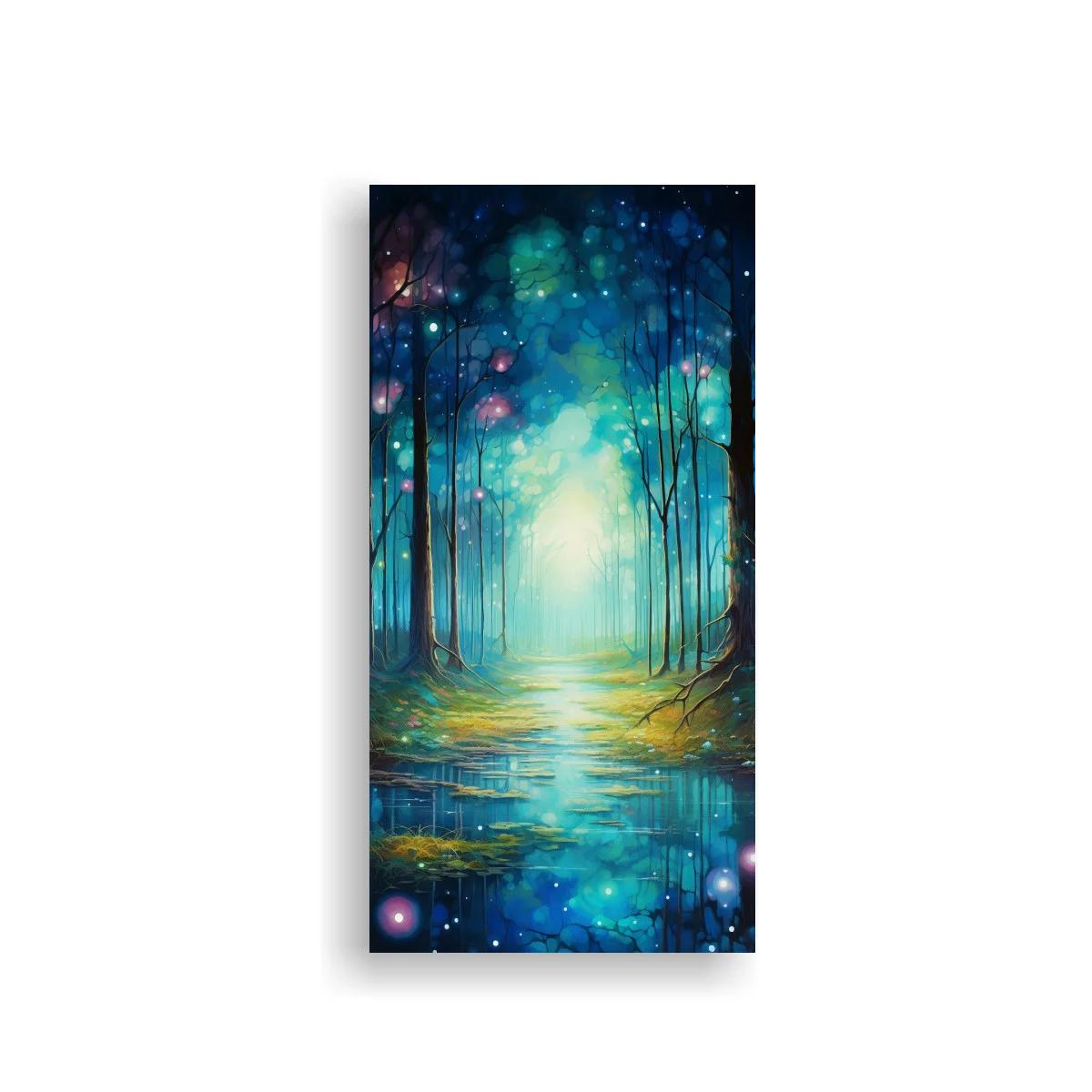 Cuadro bosque luminoso con reflejos turquesa
